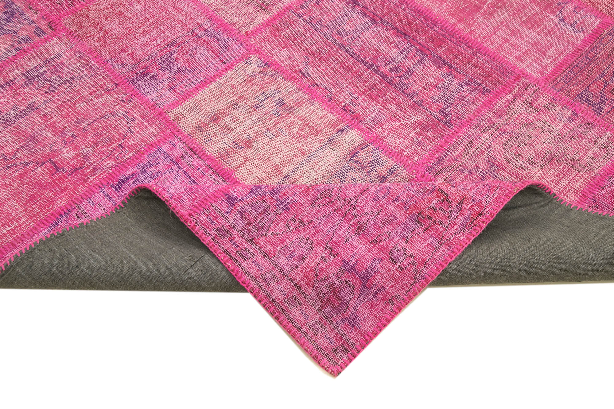 Handmade Patchwork Rug - Kirk Yama Pink Patchwork Cotton Wool Carpet 6'9''x9'11''