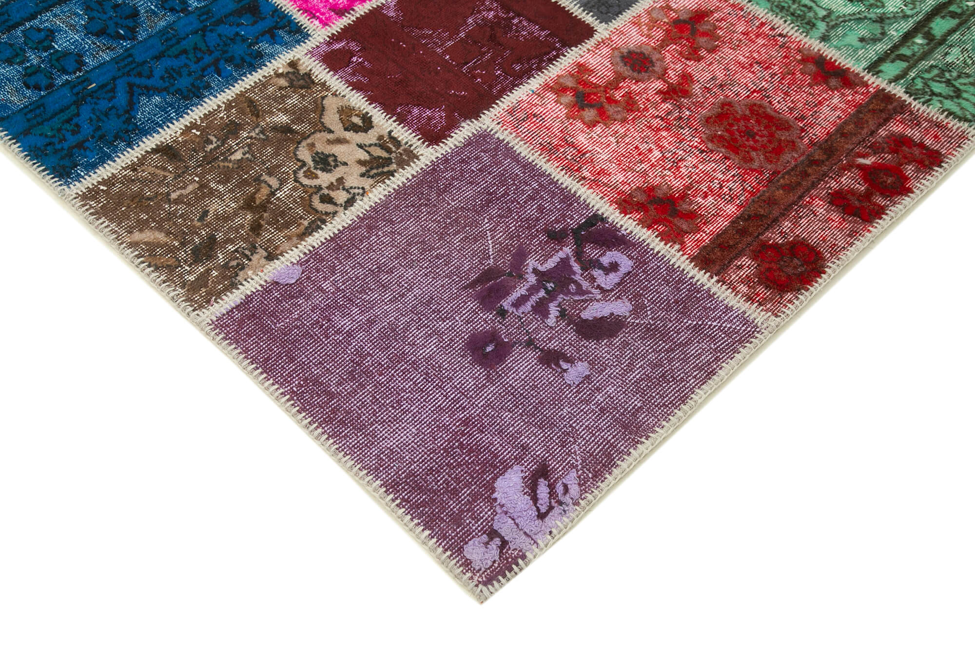 Handmade Area Rug | Kirk Yama Blue Patchwork Cotton Wool Carpet 6'9''x10'