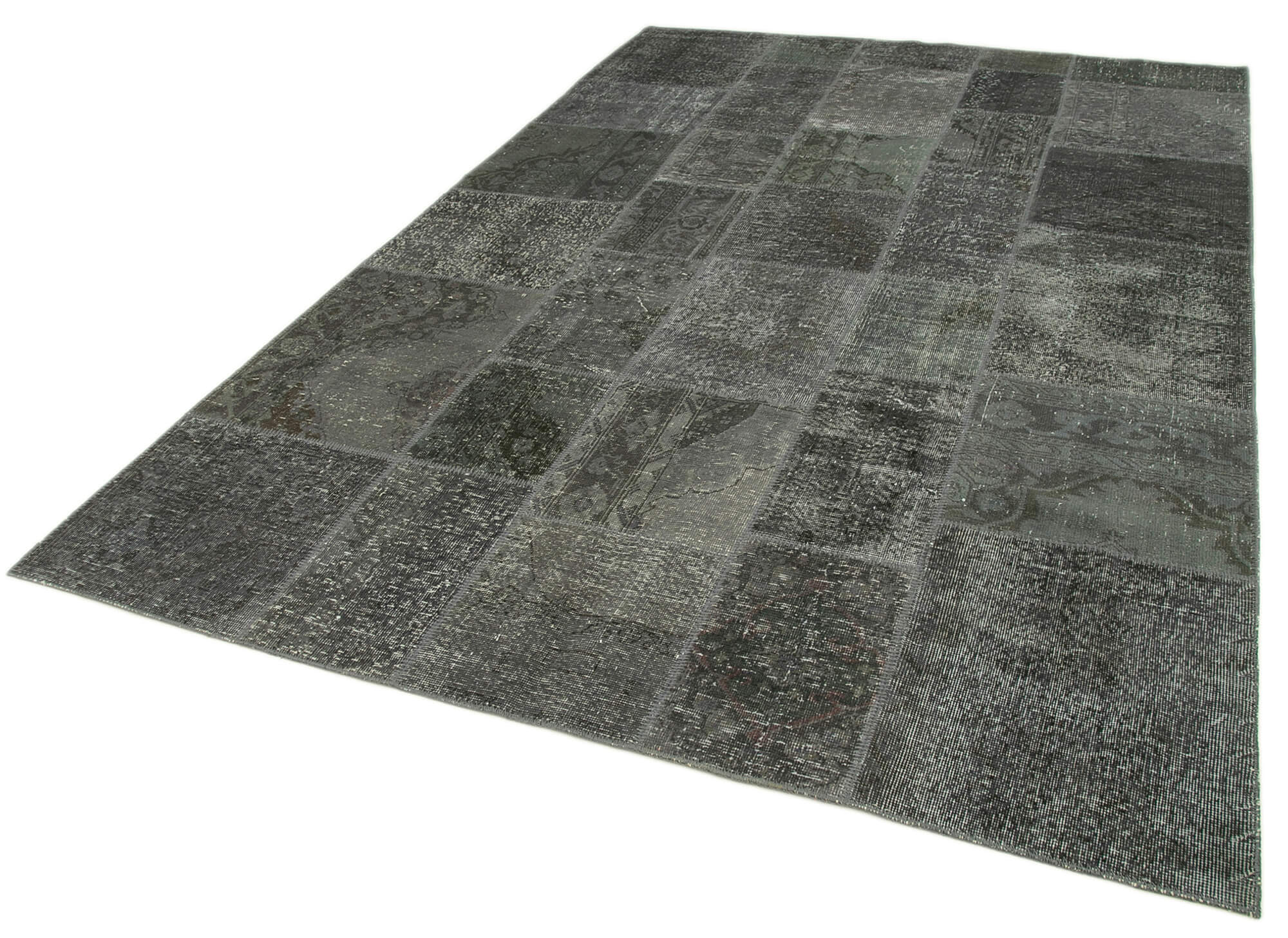 Handmade Wool Area Rug - Kirk Yama Grey Patchwork Rug 6'7'' x 9'10'' Cotton Wool Carpet