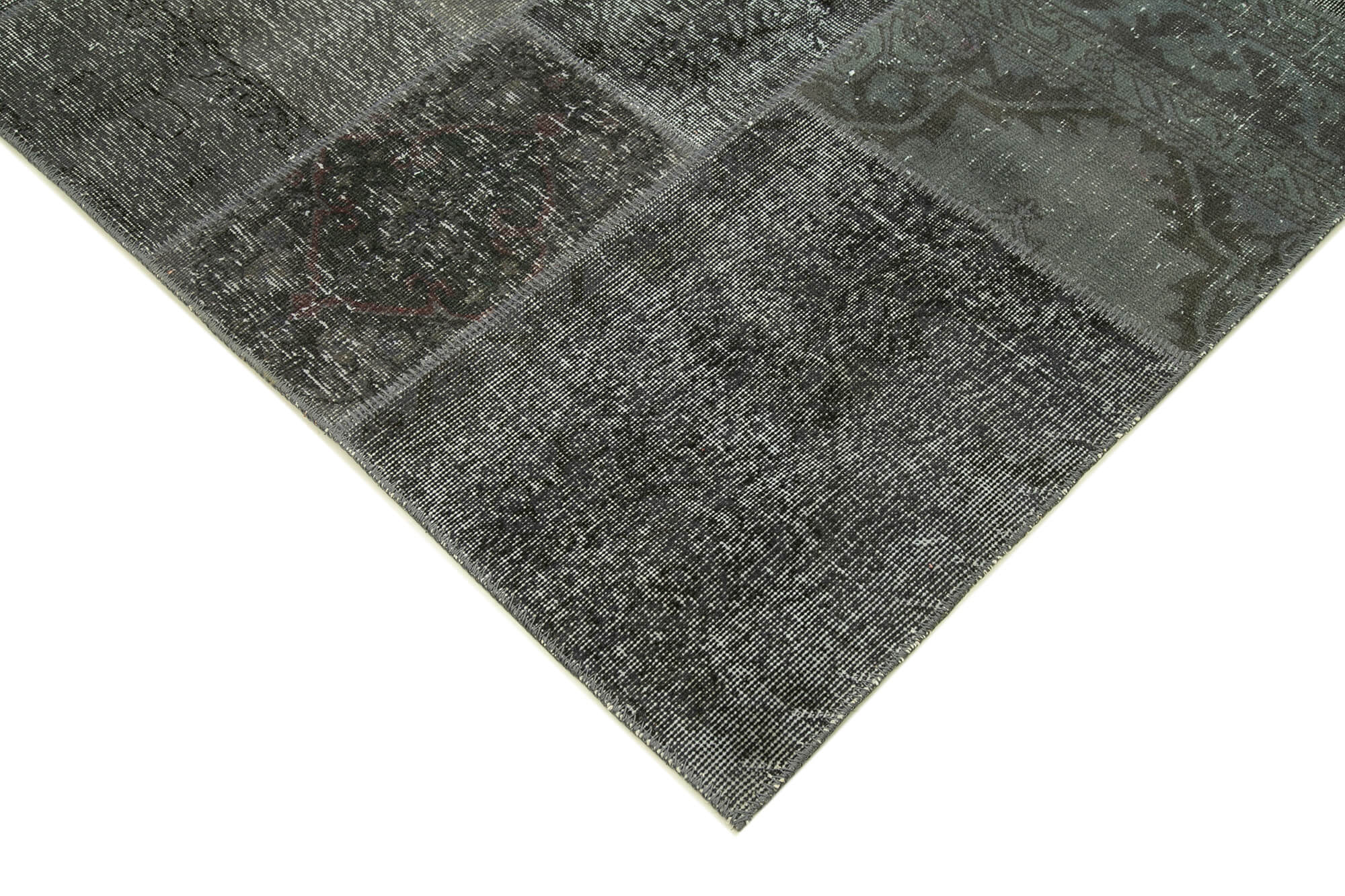 Handmade Wool Area Rug - Kirk Yama Grey Patchwork Rug 6'7'' x 9'10'' Cotton Wool Carpet