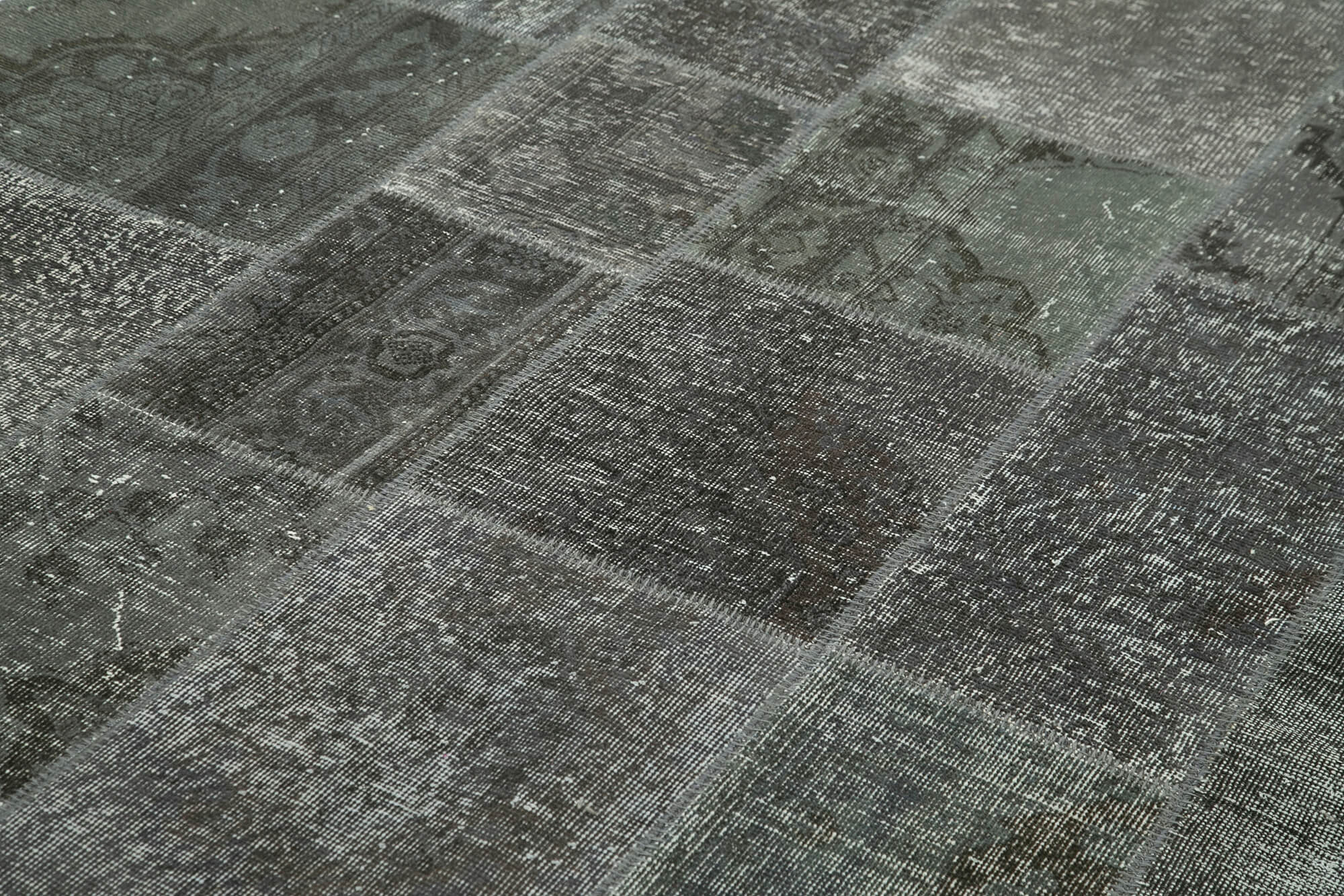 Handmade Wool Area Rug - Kirk Yama Grey Patchwork Rug 6'7'' x 9'10'' Cotton Wool Carpet