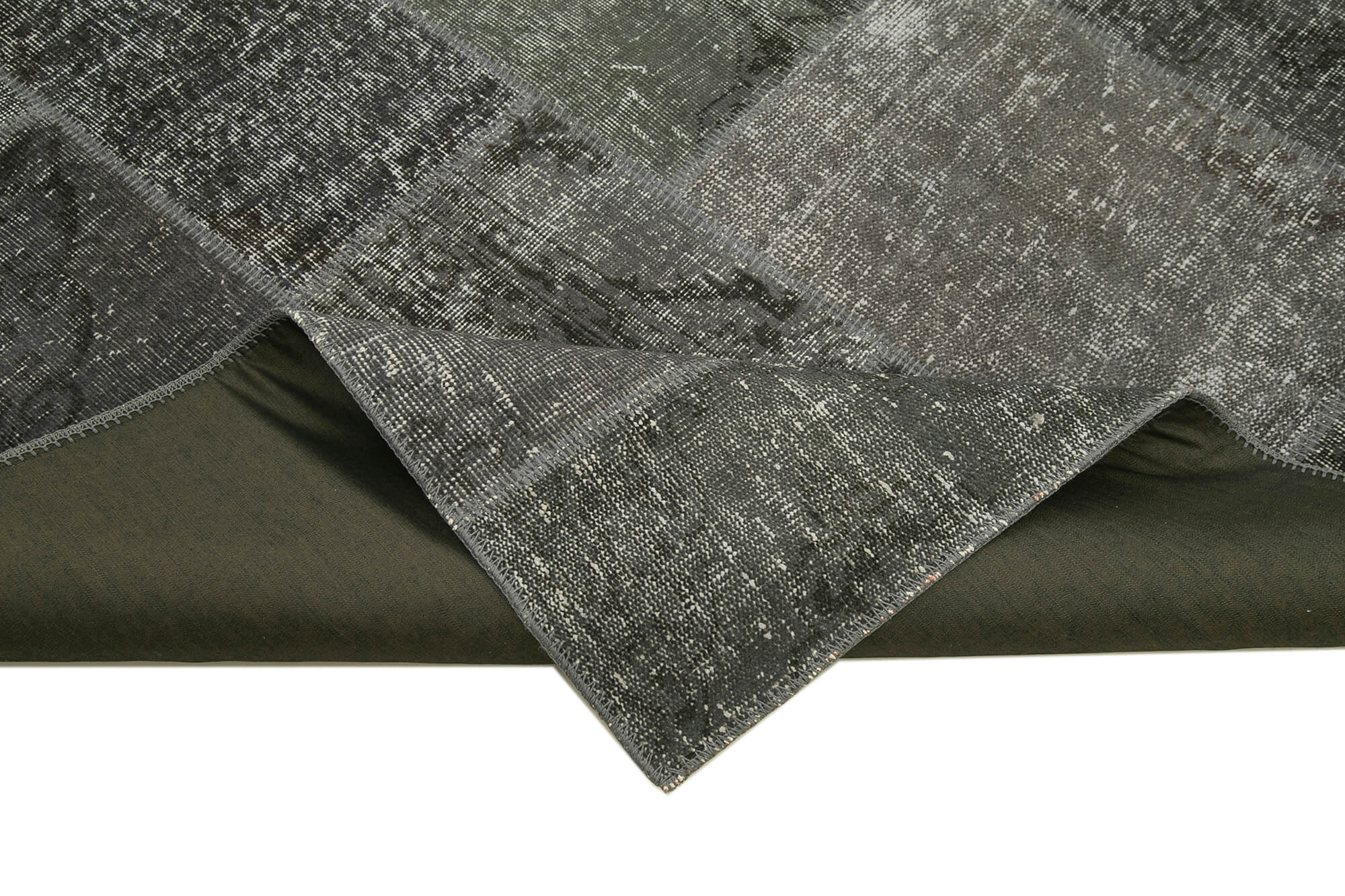 Handmade Wool Area Rug - Kirk Yama Grey Patchwork Rug 6'7'' x 9'10'' Cotton Wool Carpet