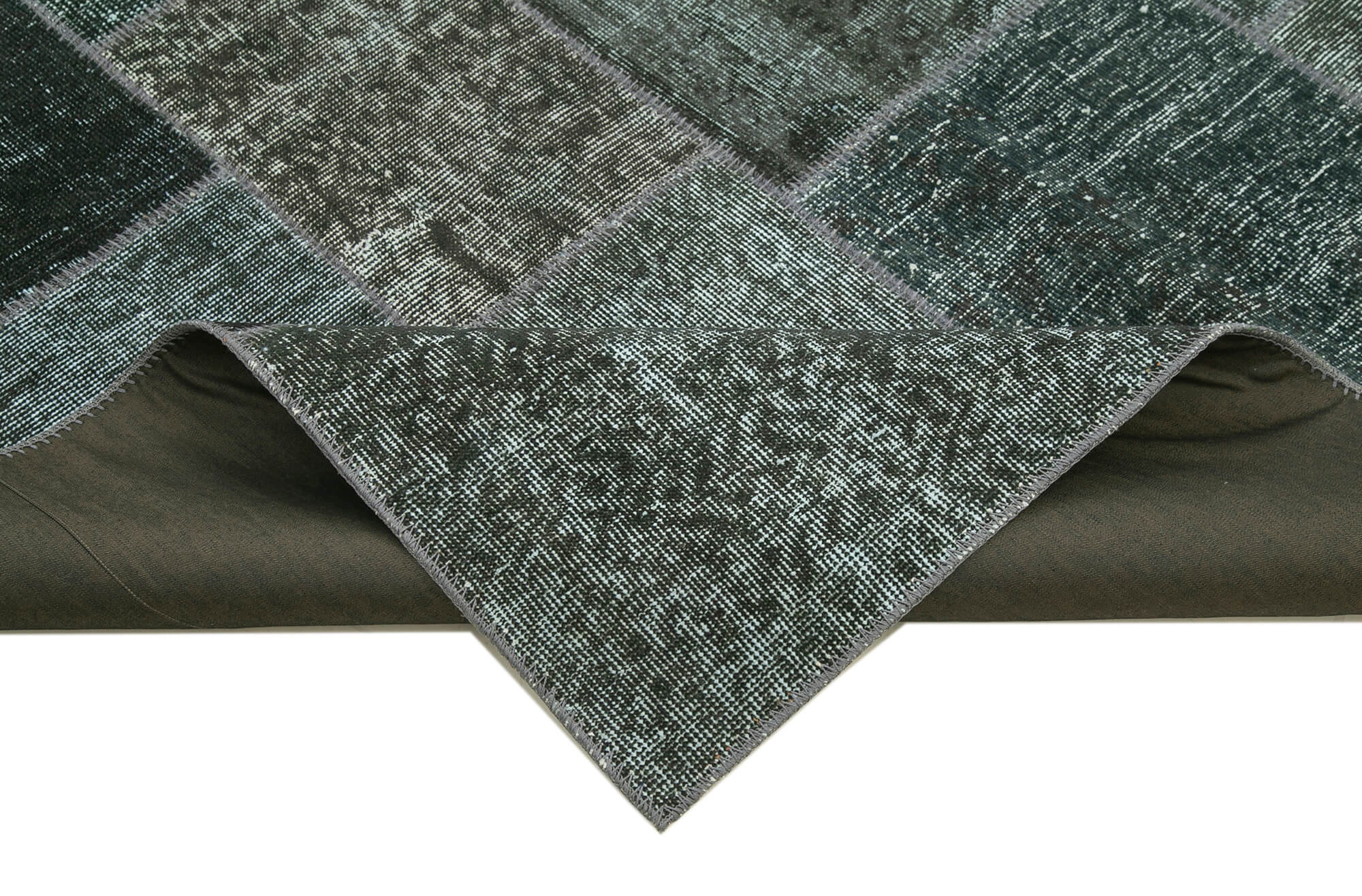 Handmade Area Rug - Kirk Yama Grey Patchwork Cotton Wool Carpet 6'7''x9'10''