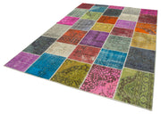 Handmade Patchwork Area Rug - Blue Cotton Wool Rug 6x9 Feet | Artisan Crafted Vintage Style