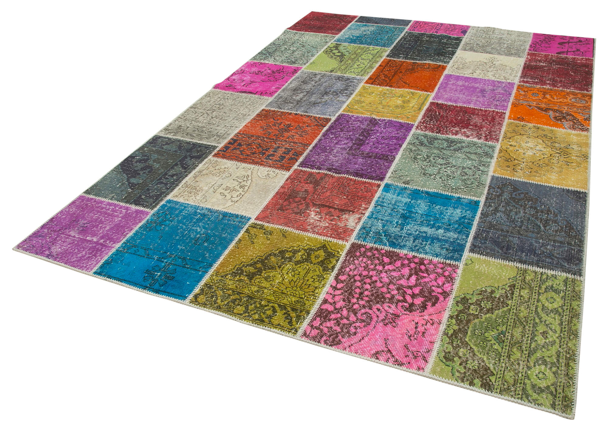 Handmade Patchwork Area Rug - Blue Cotton Wool Rug 6x9 Feet | Artisan Crafted Vintage Style