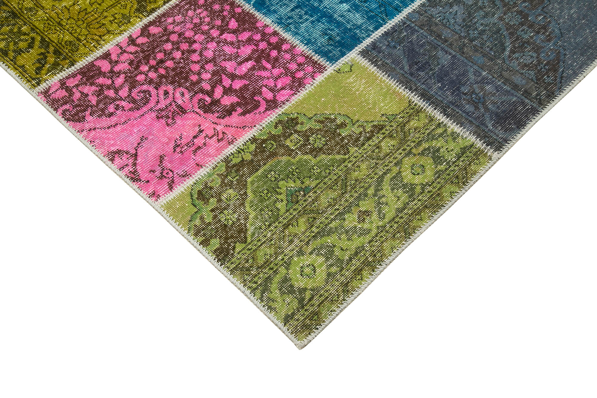 Handmade Patchwork Area Rug - Blue Cotton Wool Rug 6x9 Feet | Artisan Crafted Vintage Style