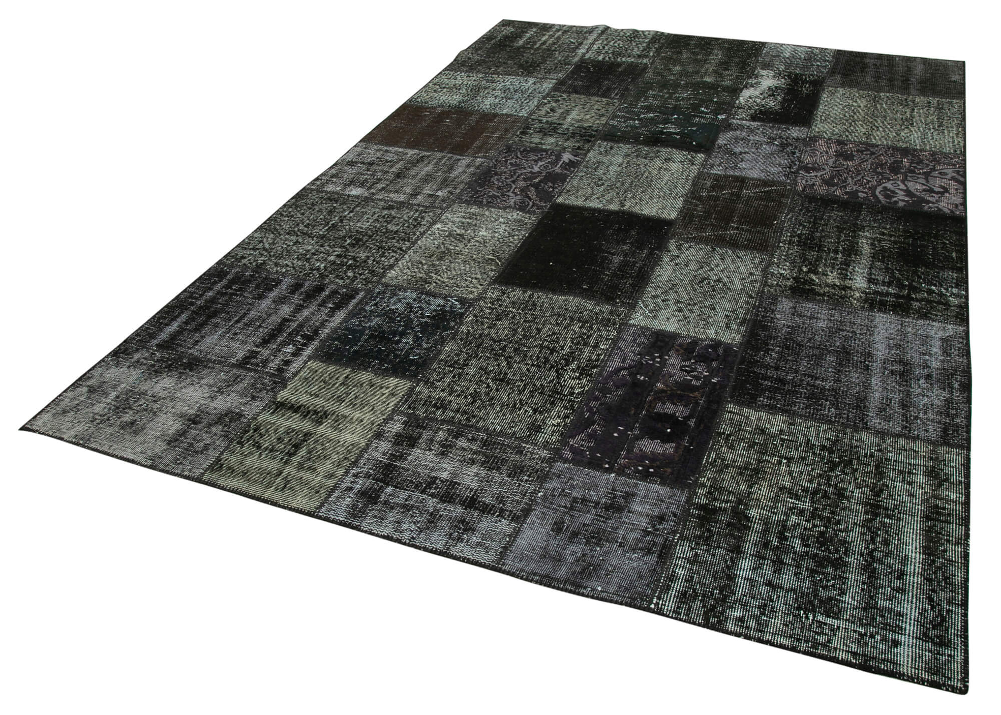 Handmade Patchwork Rug - Kirk Yama Black Cotton Wool Vintage Area Rug 6'6''x9'10''