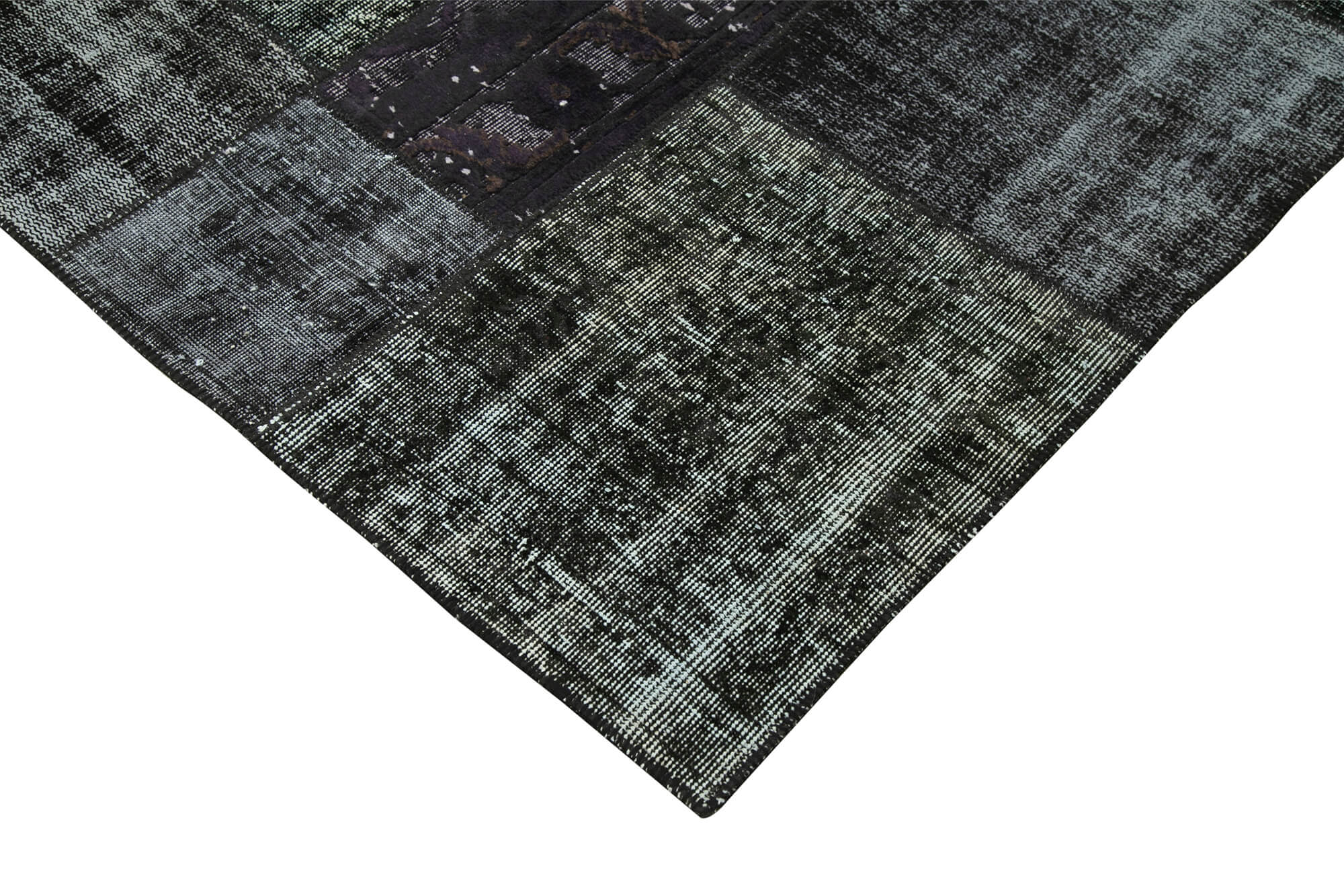 Handmade Patchwork Rug - Kirk Yama Black Cotton Wool Vintage Area Rug 6'6''x9'10''
