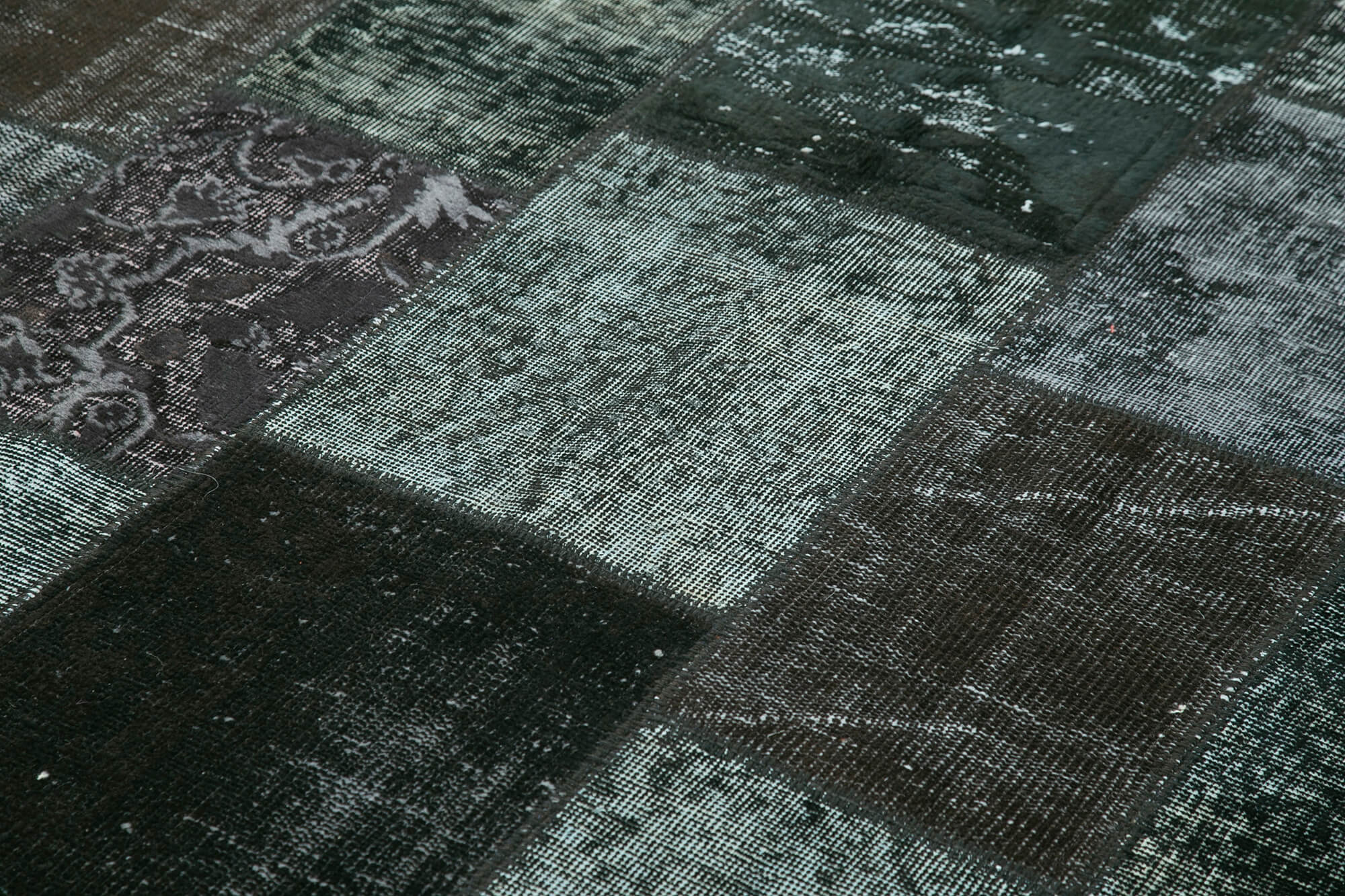 Handmade Patchwork Rug - Kirk Yama Black Cotton Wool Vintage Area Rug 6'6''x9'10''