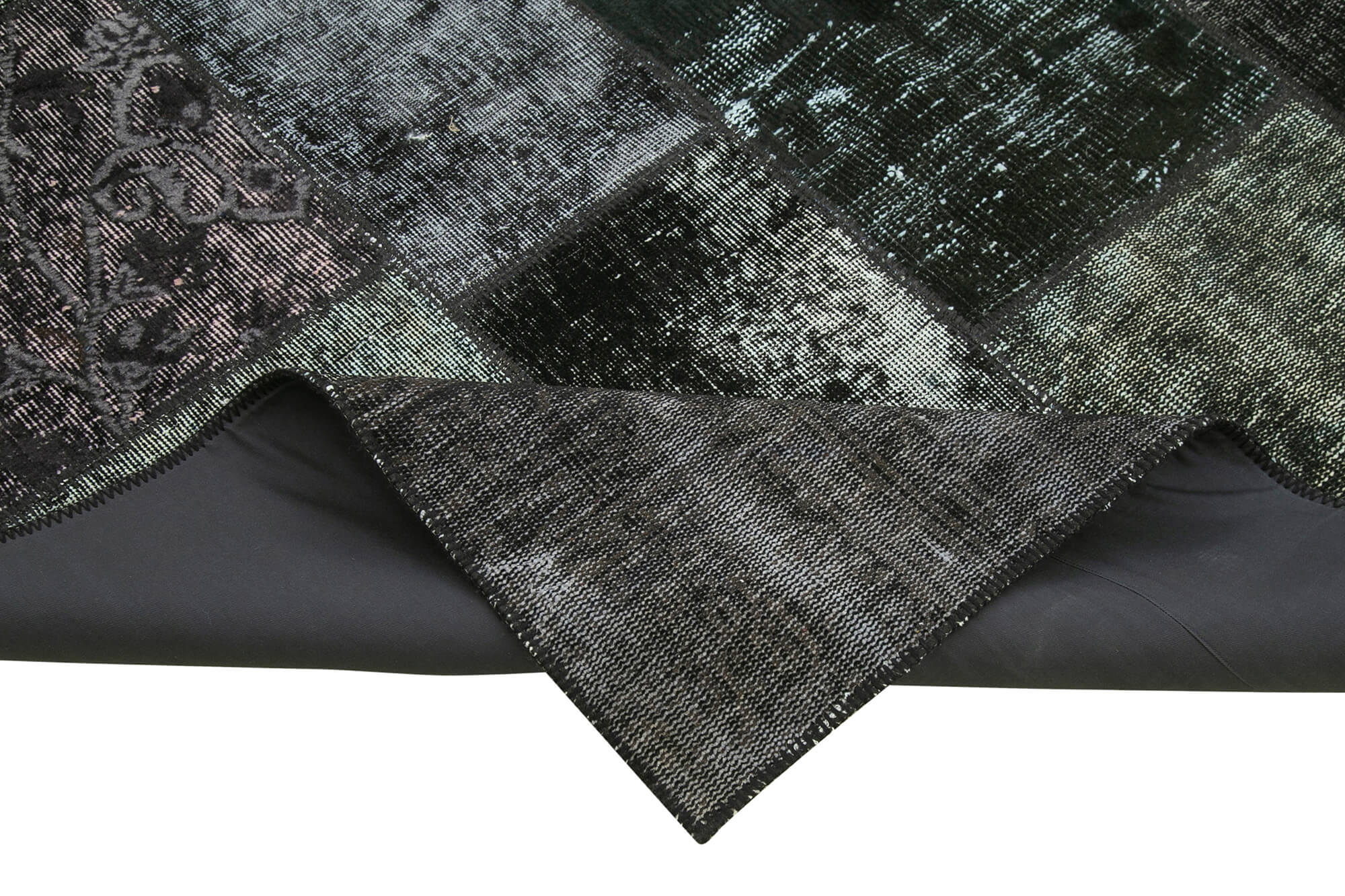 Handmade Patchwork Rug - Kirk Yama Black Cotton Wool Vintage Area Rug 6'6''x9'10''