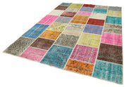 Handmade Patchwork Rug - Blue Area Rug Cotton Wool Vintage Handwoven Carpet 6'10''x9'10''