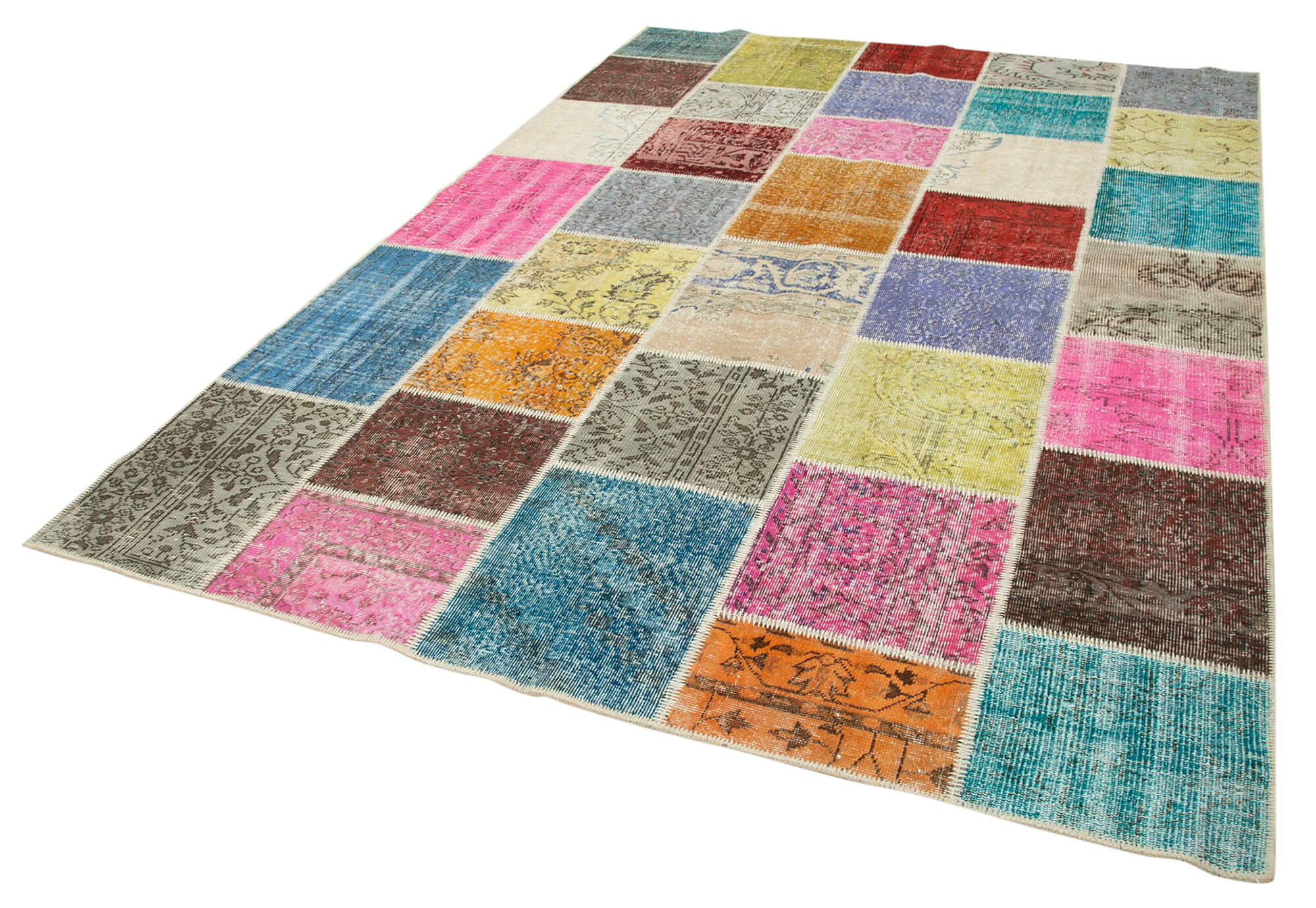 Handmade Patchwork Rug - Blue Area Rug Cotton Wool Vintage Handwoven Carpet 6'10''x9'10''