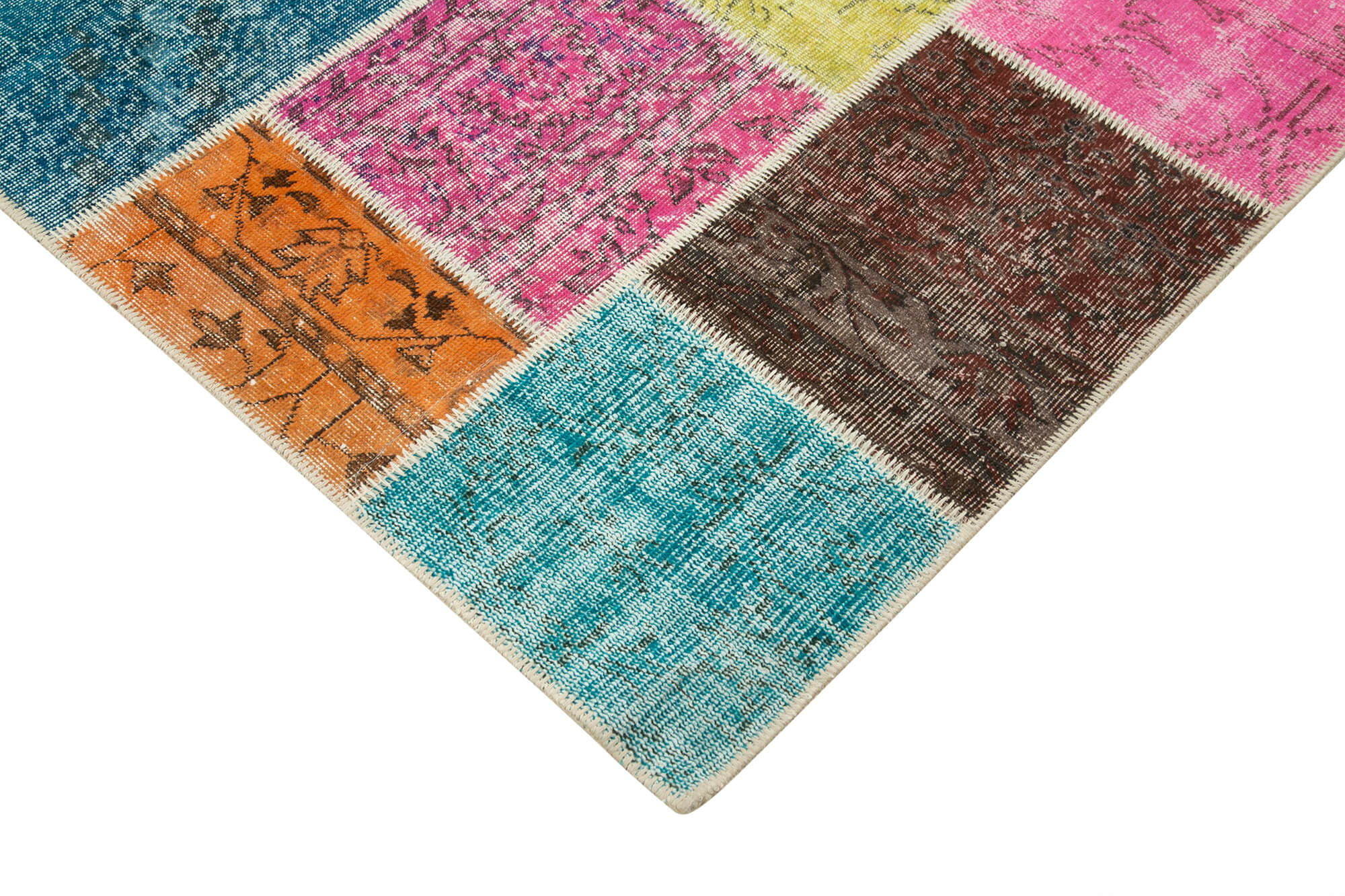 Handmade Patchwork Rug - Blue Area Rug Cotton Wool Vintage Handwoven Carpet 6'10''x9'10''
