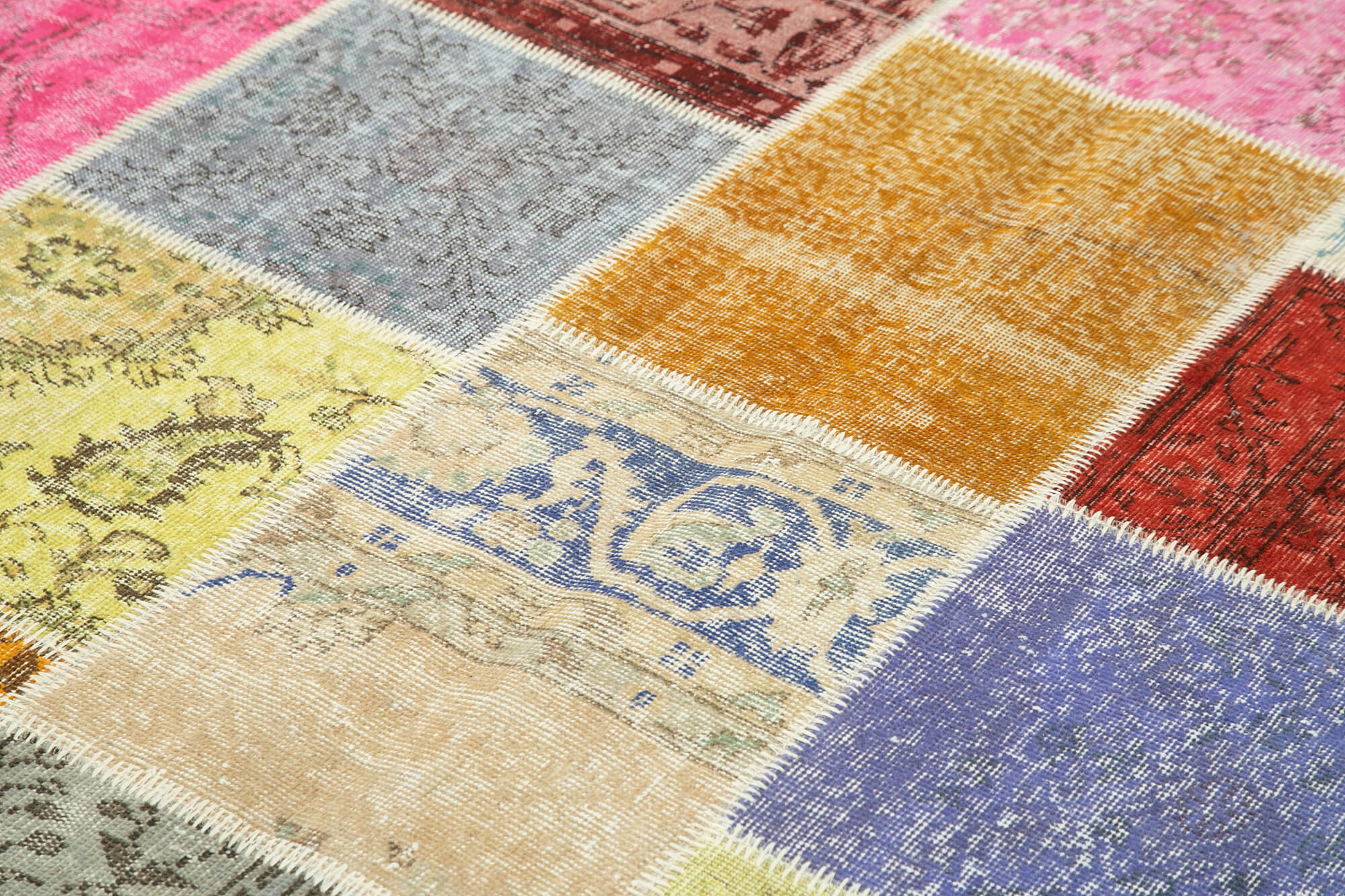 Handmade Patchwork Rug - Blue Area Rug Cotton Wool Vintage Handwoven Carpet 6'10''x9'10''