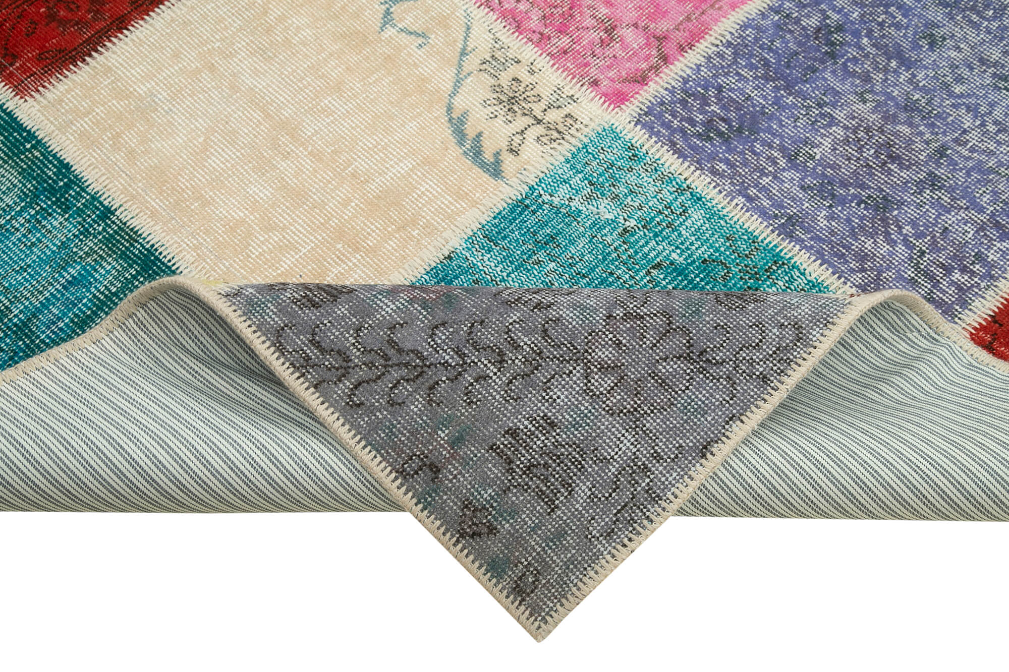Handmade Patchwork Rug - Blue Area Rug Cotton Wool Vintage Handwoven Carpet 6'10''x9'10''
