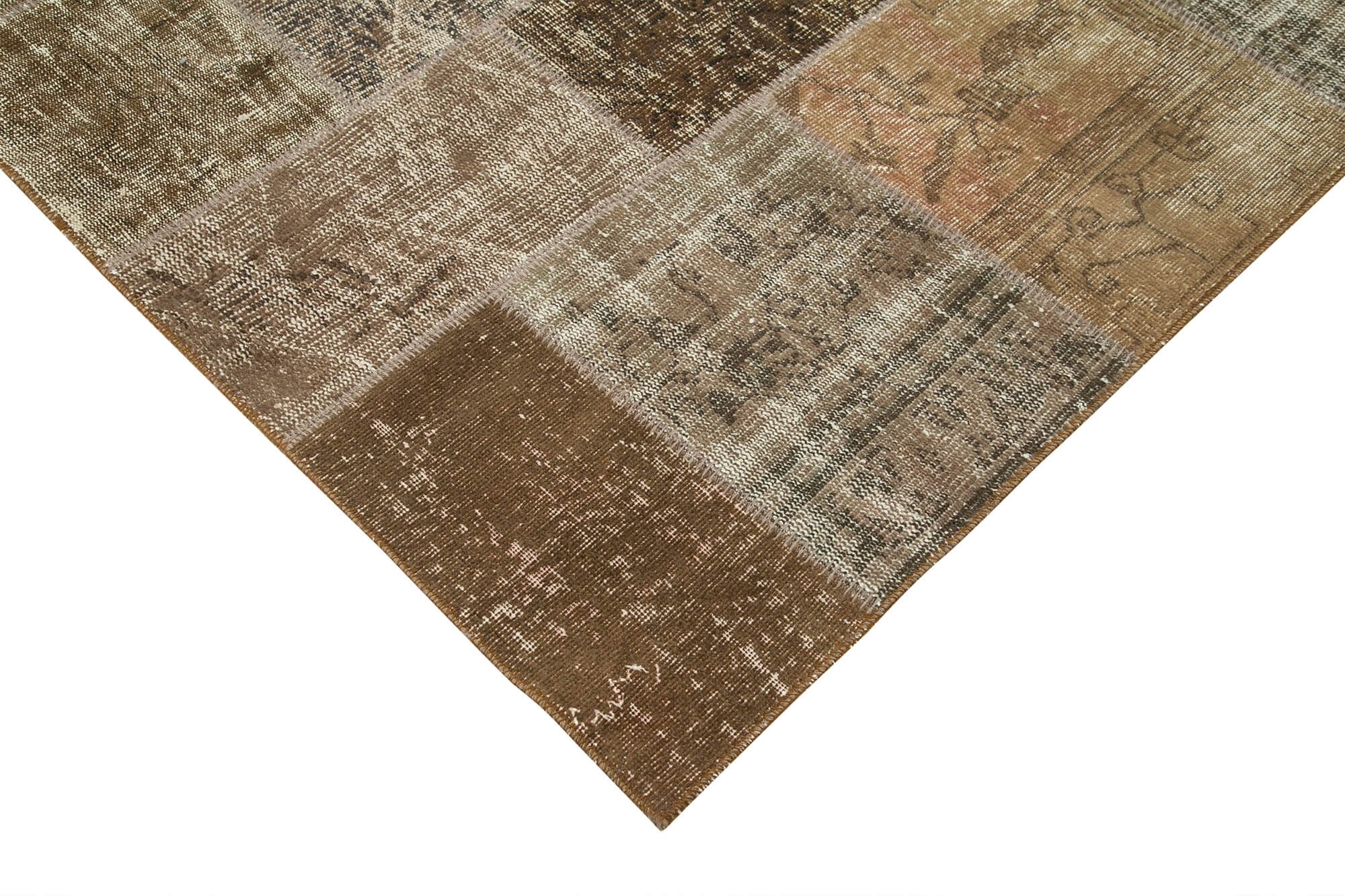 Handmade Area Rug – Brown Patchwork Cotton Wool Vintage Turkish Carpet 6'6"x9'10"