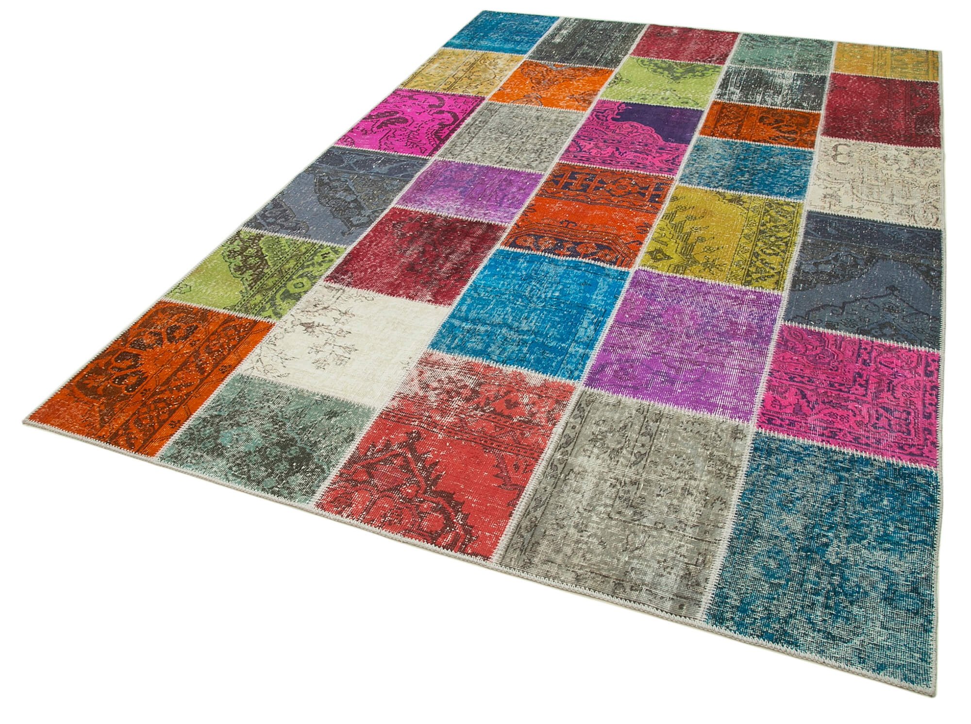 Handmade Patchwork Rug - Kirk Yama Blue Cotton Wool Vintage Area Carpet 6'8"x9'10"
