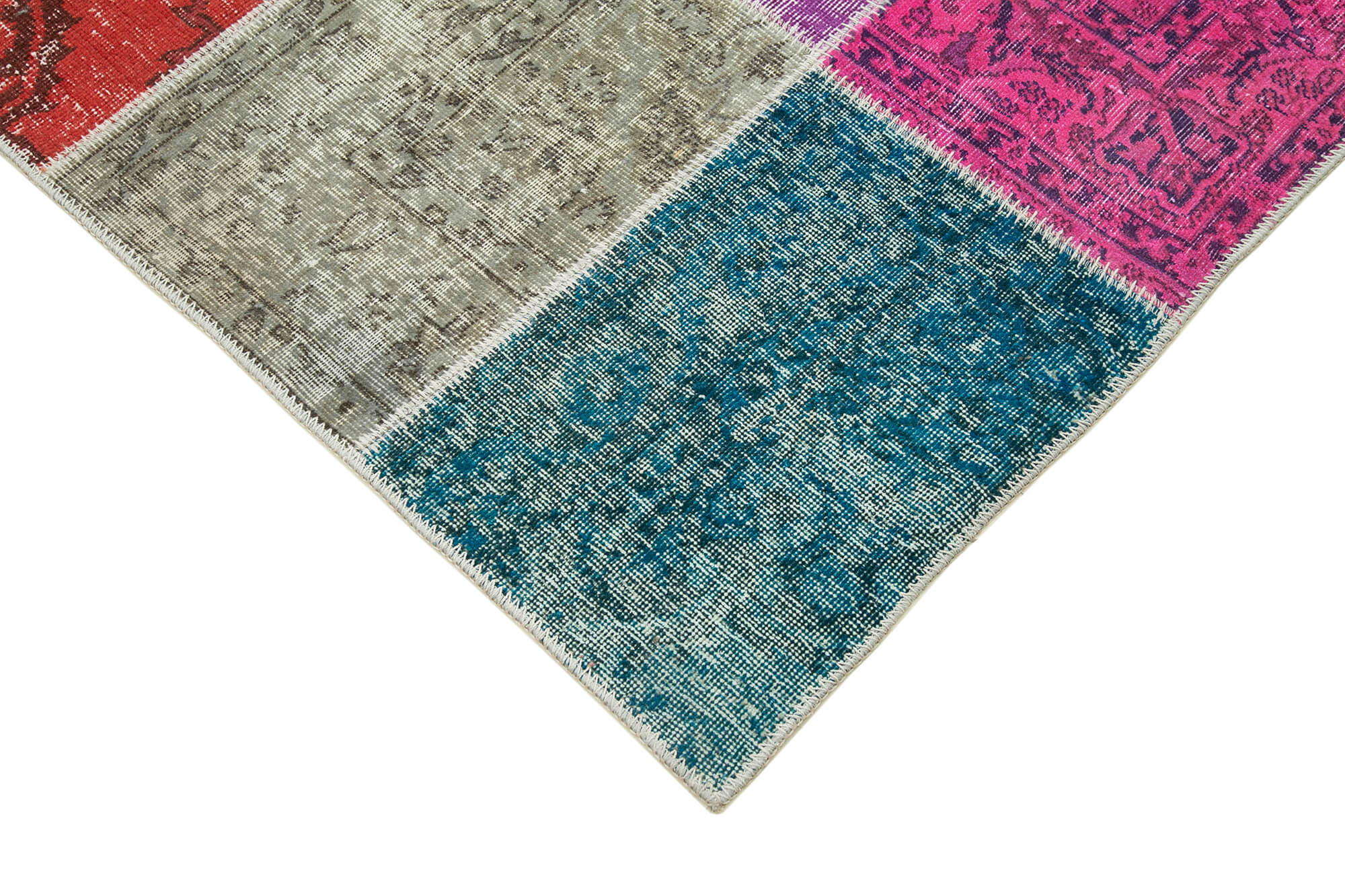 Handmade Patchwork Rug - Kirk Yama Blue Cotton Wool Vintage Area Carpet 6'8"x9'10"