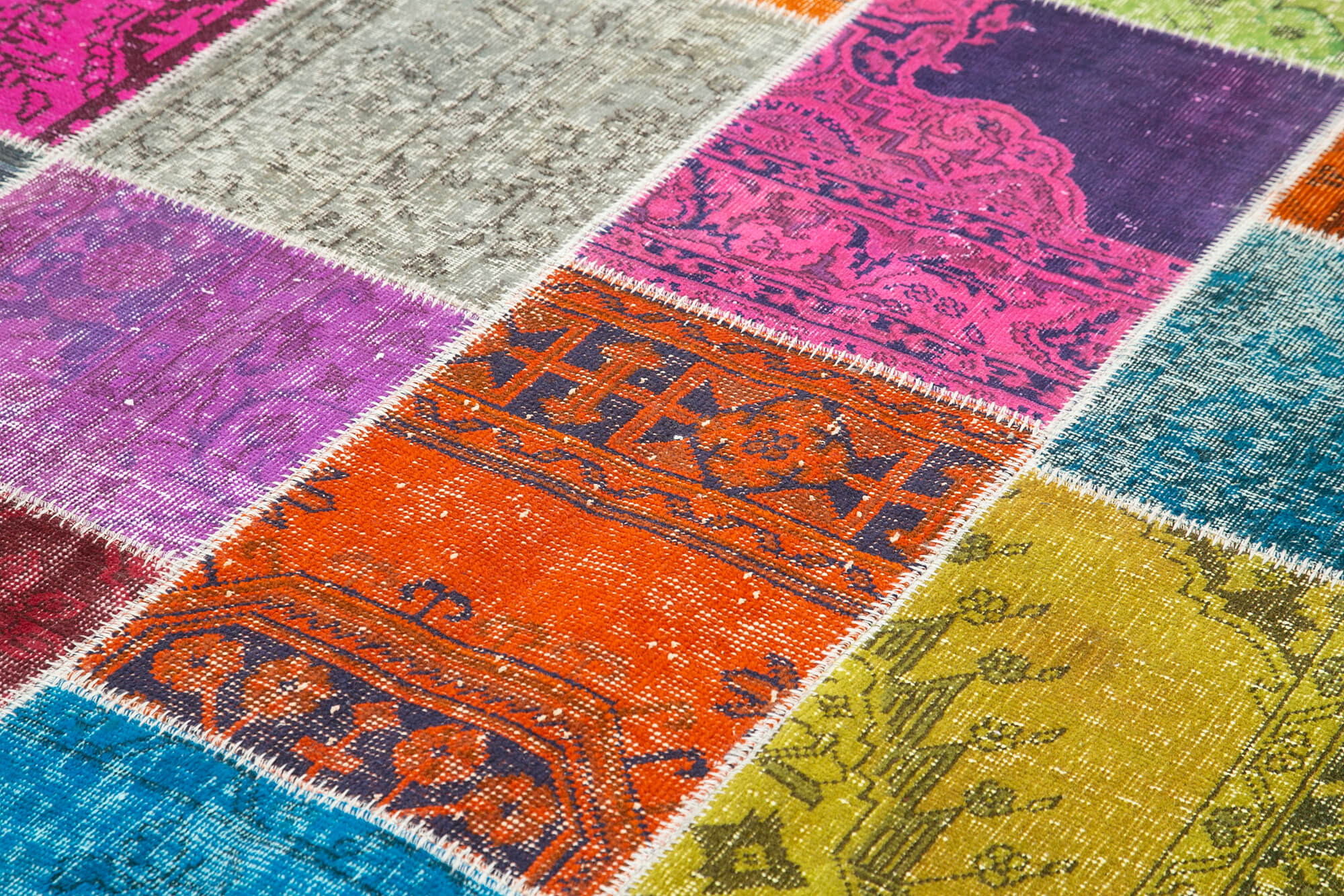 Handmade Patchwork Rug - Kirk Yama Blue Cotton Wool Vintage Area Carpet 6'8"x9'10"