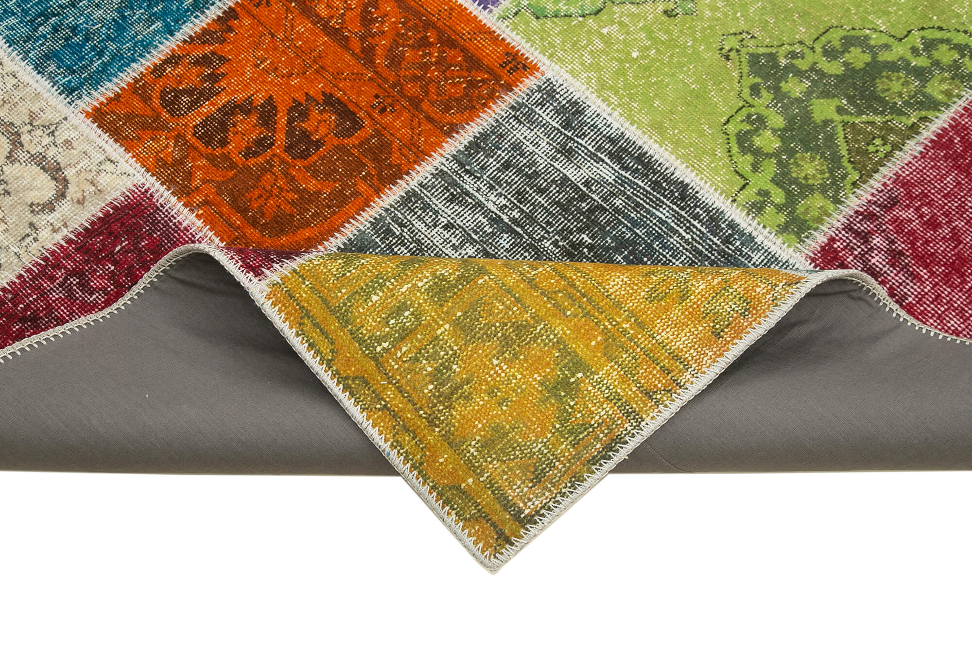 Handmade Patchwork Rug - Kirk Yama Blue Cotton Wool Vintage Area Carpet 6'8"x9'10"