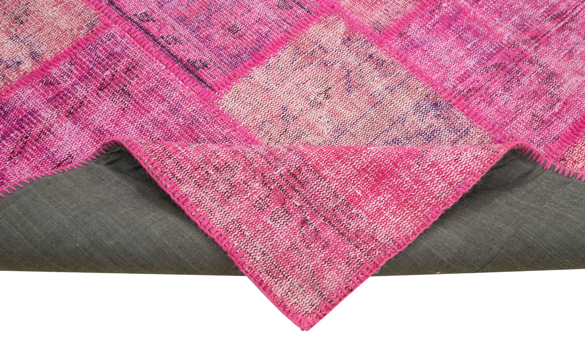 Handmade Area Rug – Pink Patchwork Wool Cotton Rug 6'9"x10'0" by Agacan