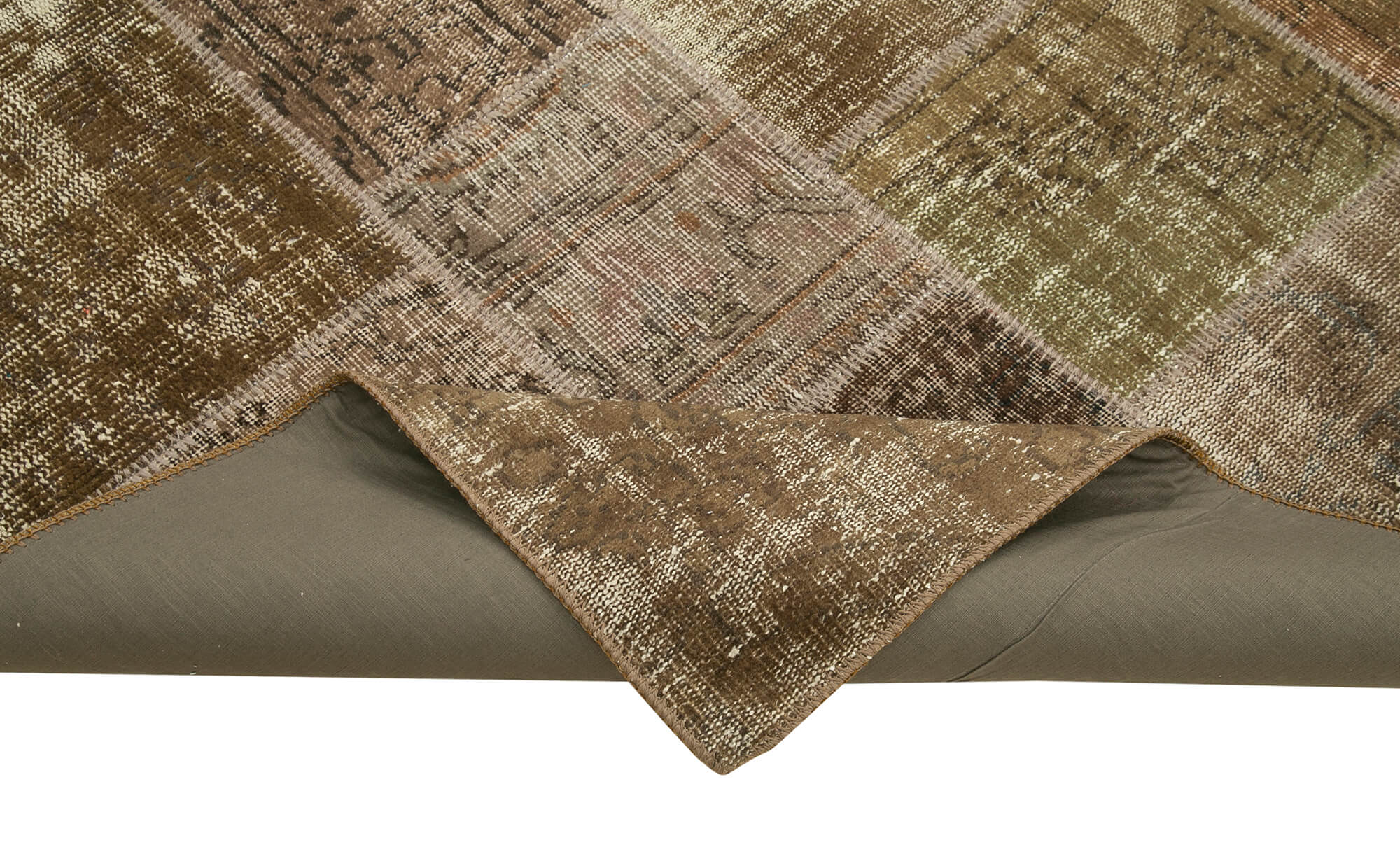 Handmade Area Rug – Brown Patchwork Cotton Wool Carpet 6'6'' x 9'10'' Soft Durable