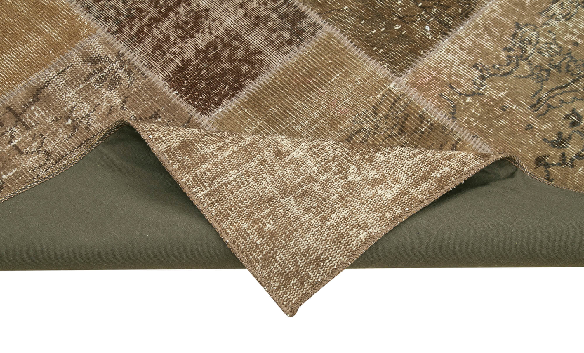 Handmade Patchwork Rug - Brown Patchwork Carpet Cotton Wool Area Rug 6'6''x9'10''