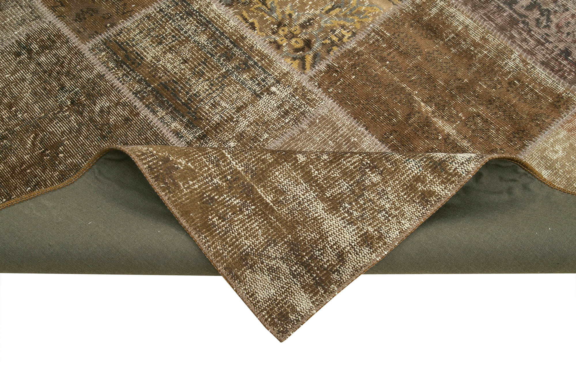 Handmade Area Rug – Brown Patchwork Cotton Wool Rug 6'6"x9'9" Durable Soft