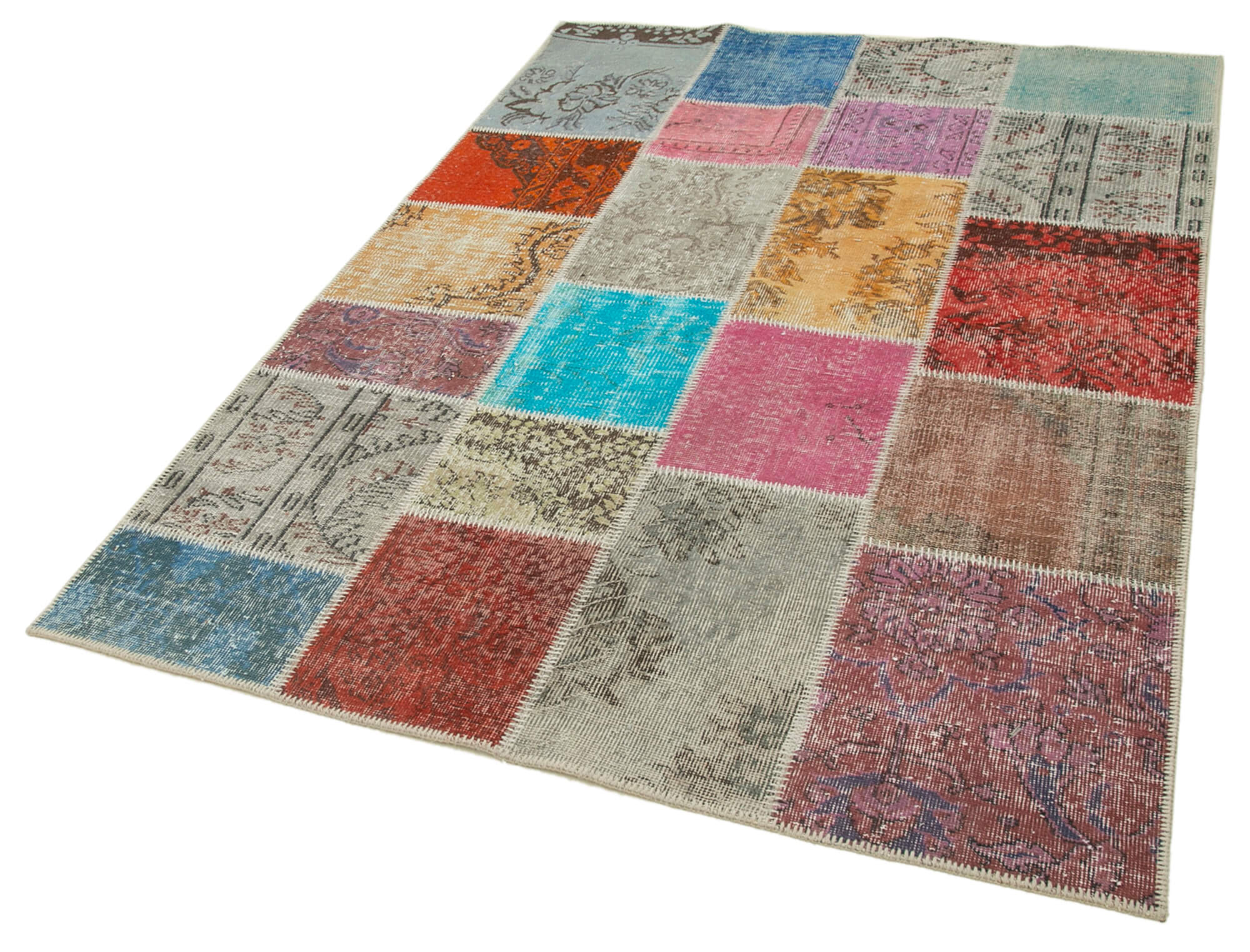 Handmade Area Rug - Kirk Yama Blue Patchwork Cotton Wool Carpet 4'9''x6'9''