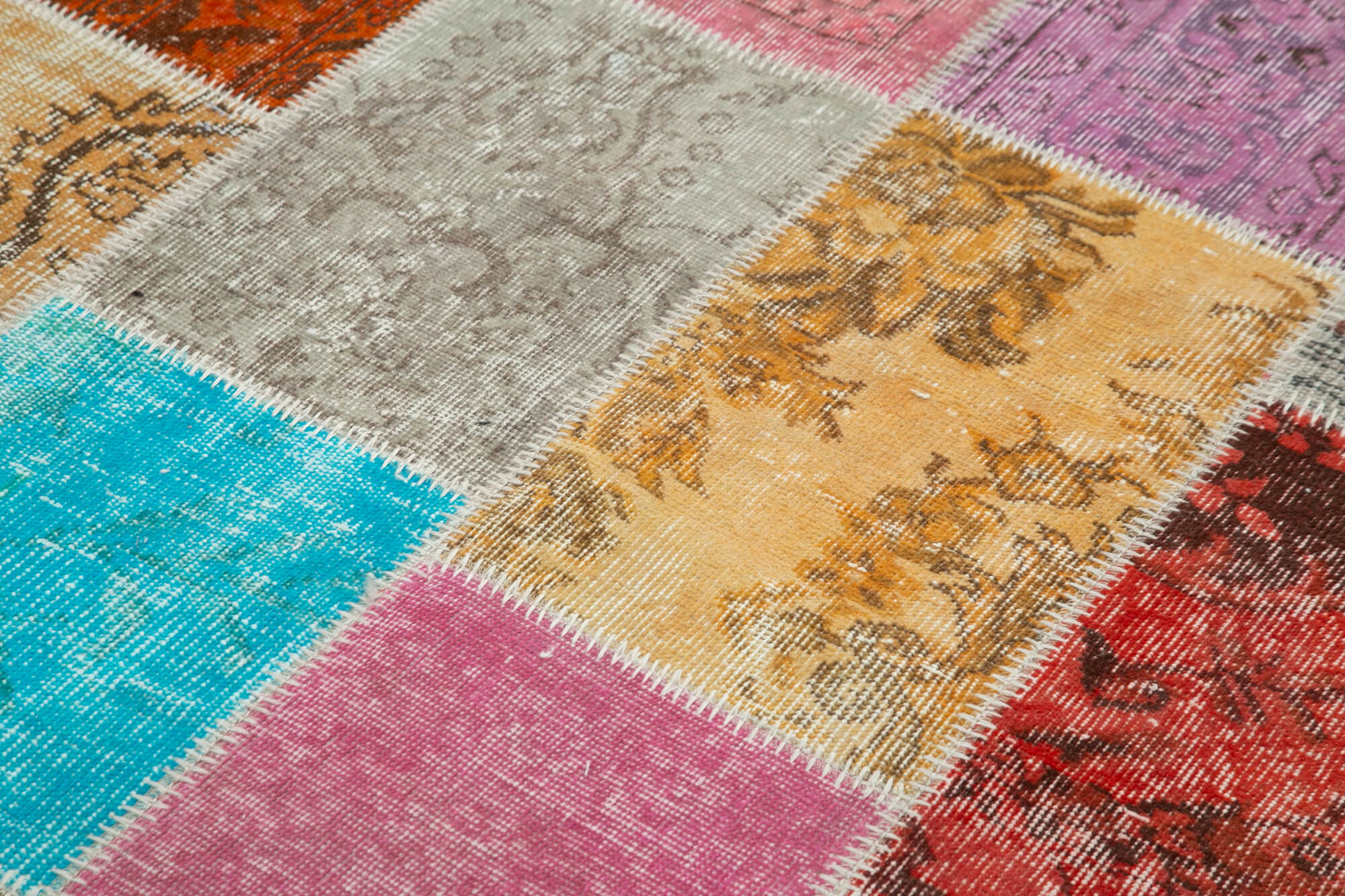 Handmade Area Rug - Kirk Yama Blue Patchwork Cotton Wool Carpet 4'9''x6'9''
