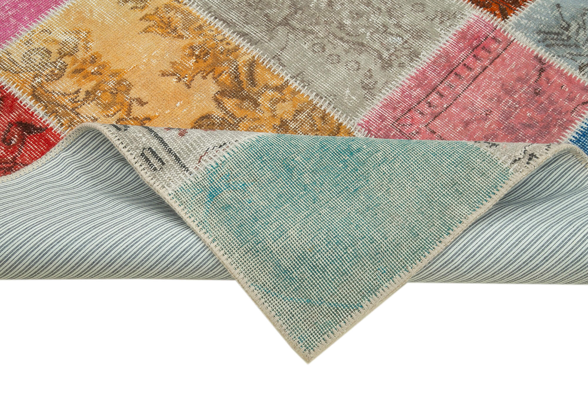 Handmade Area Rug - Kirk Yama Blue Patchwork Cotton Wool Carpet 4'9''x6'9''