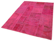 Handmade Area Rug - Kirk Yama Pink Patchwork Cotton Wool Carpet 4'11''x6'8''