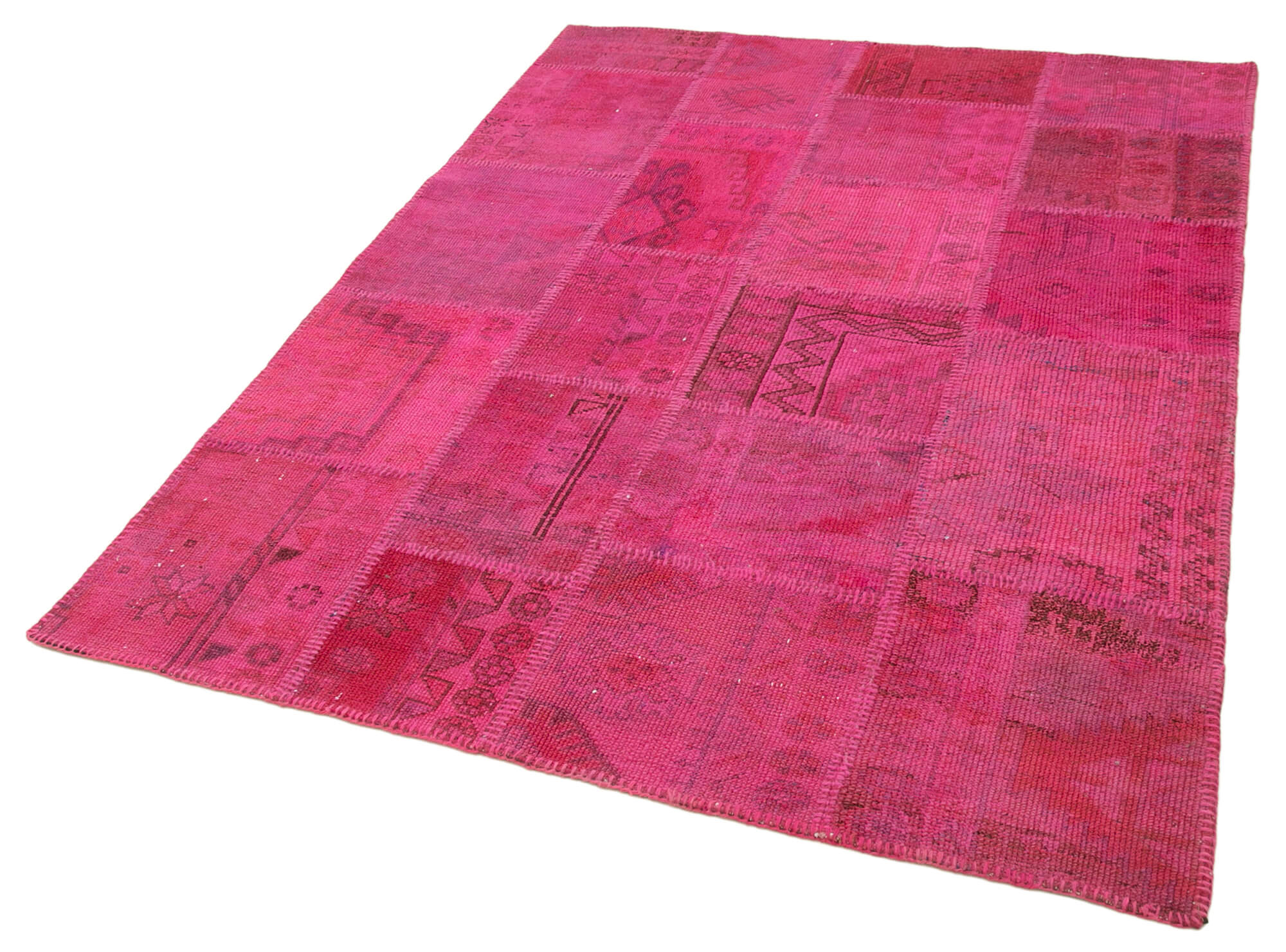 Handmade Area Rug - Kirk Yama Pink Patchwork Cotton Wool Carpet 4'11''x6'8''