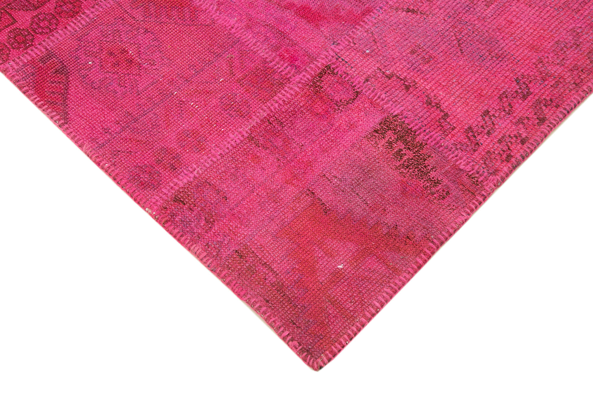 Handmade Area Rug - Kirk Yama Pink Patchwork Cotton Wool Carpet 4'11''x6'8''