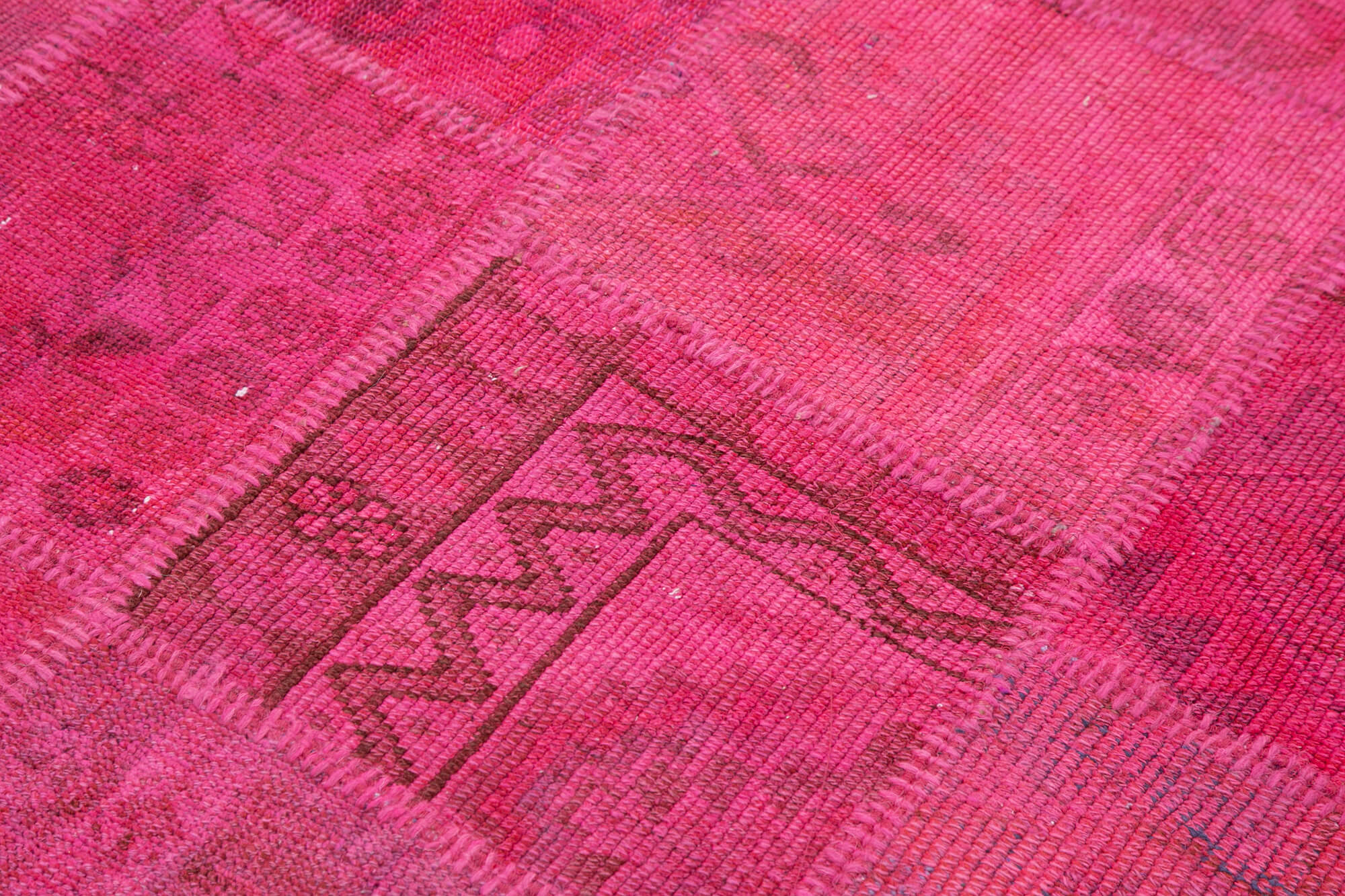 Handmade Area Rug - Kirk Yama Pink Patchwork Cotton Wool Carpet 4'11''x6'8''