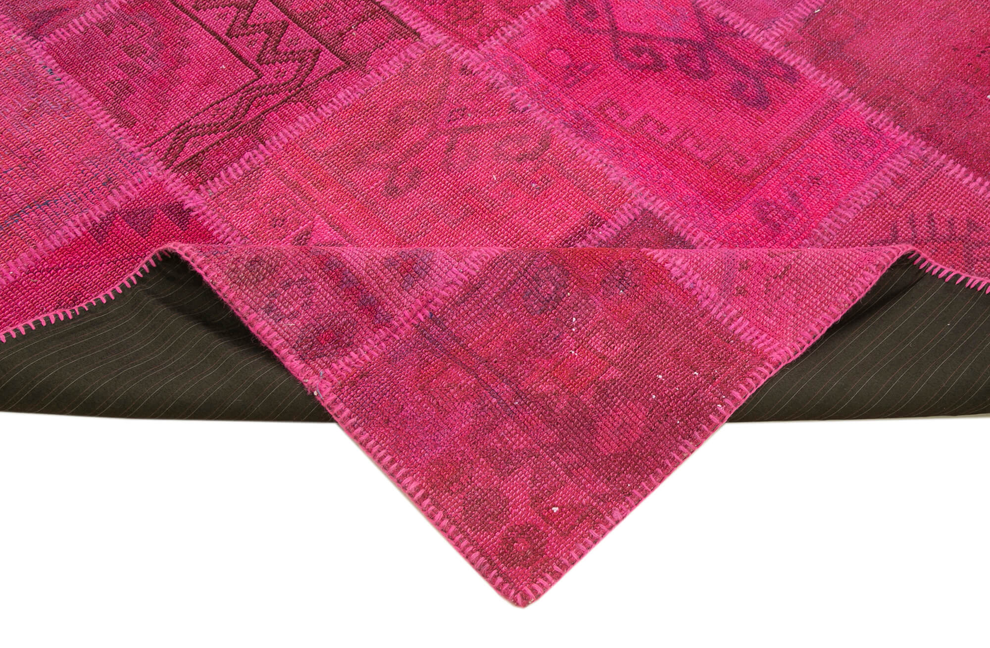 Handmade Area Rug - Kirk Yama Pink Patchwork Cotton Wool Carpet 4'11''x6'8''