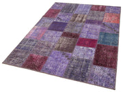 Handmade Patchwork Rug - Kirk Yama Purple Cotton Wool Area Rug 4'8" x 6'7"