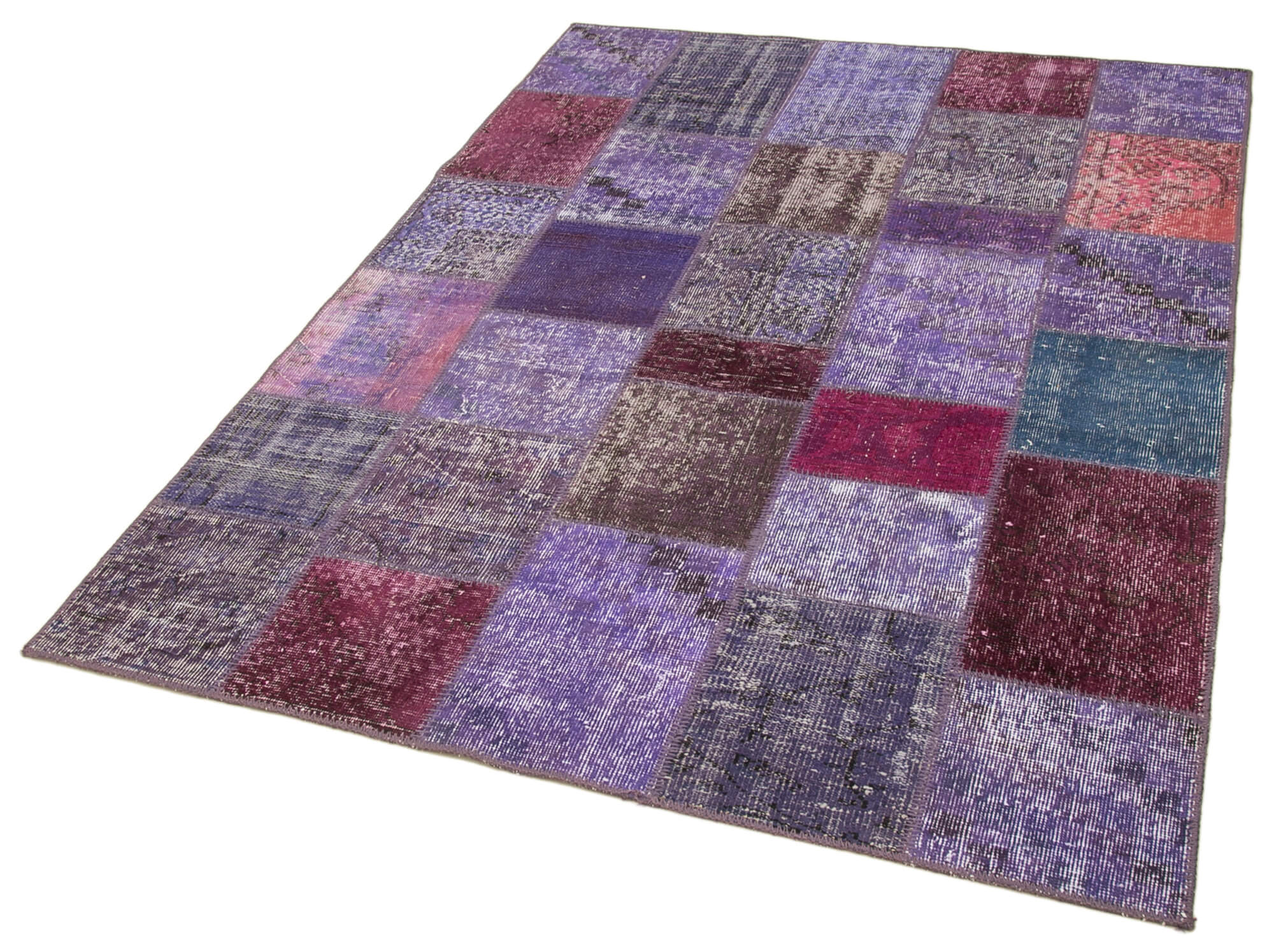 Handmade Patchwork Rug - Kirk Yama Purple Cotton Wool Area Rug 4'8" x 6'7"
