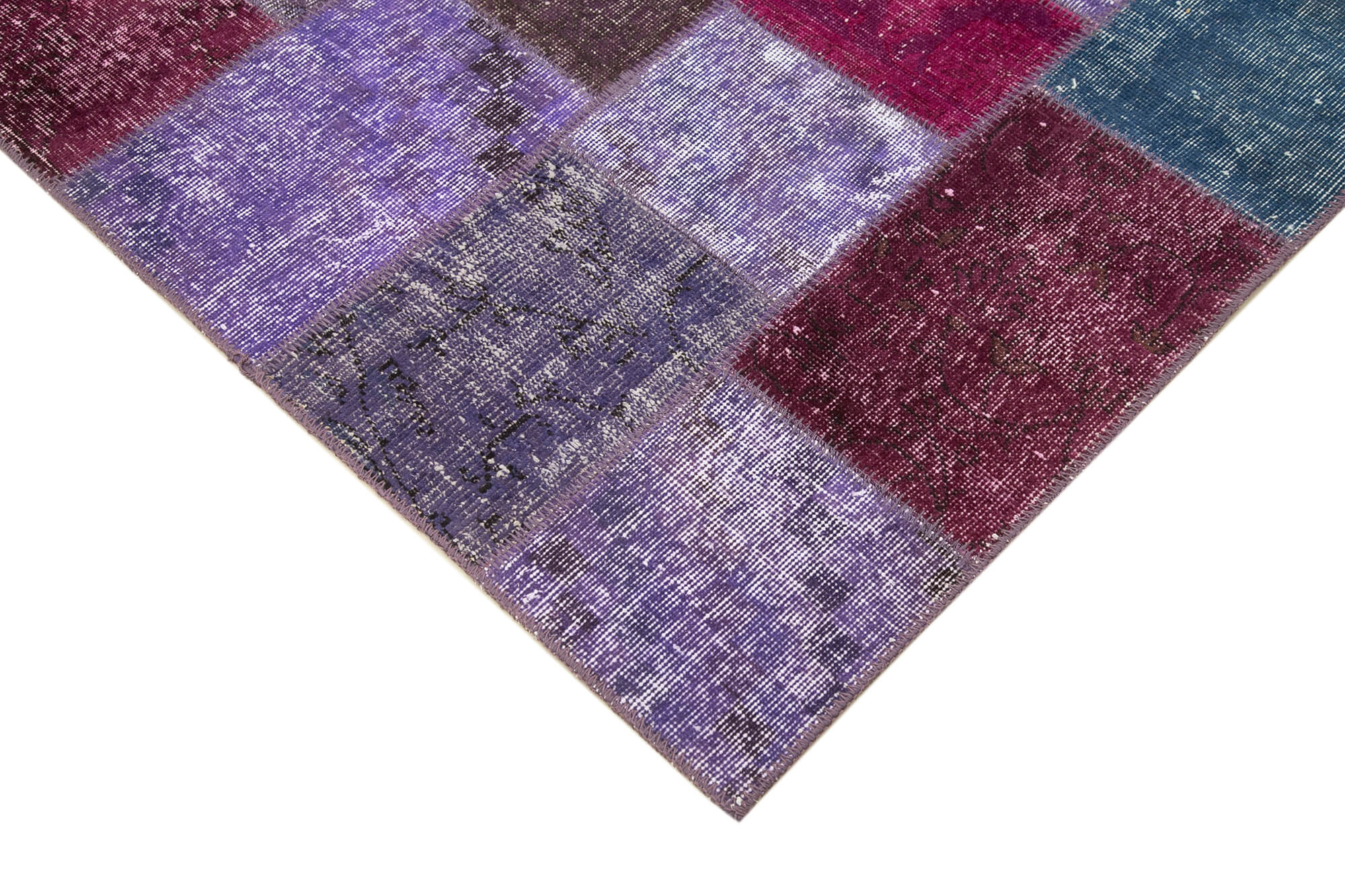 Handmade Patchwork Rug - Kirk Yama Purple Cotton Wool Area Rug 4'8" x 6'7"