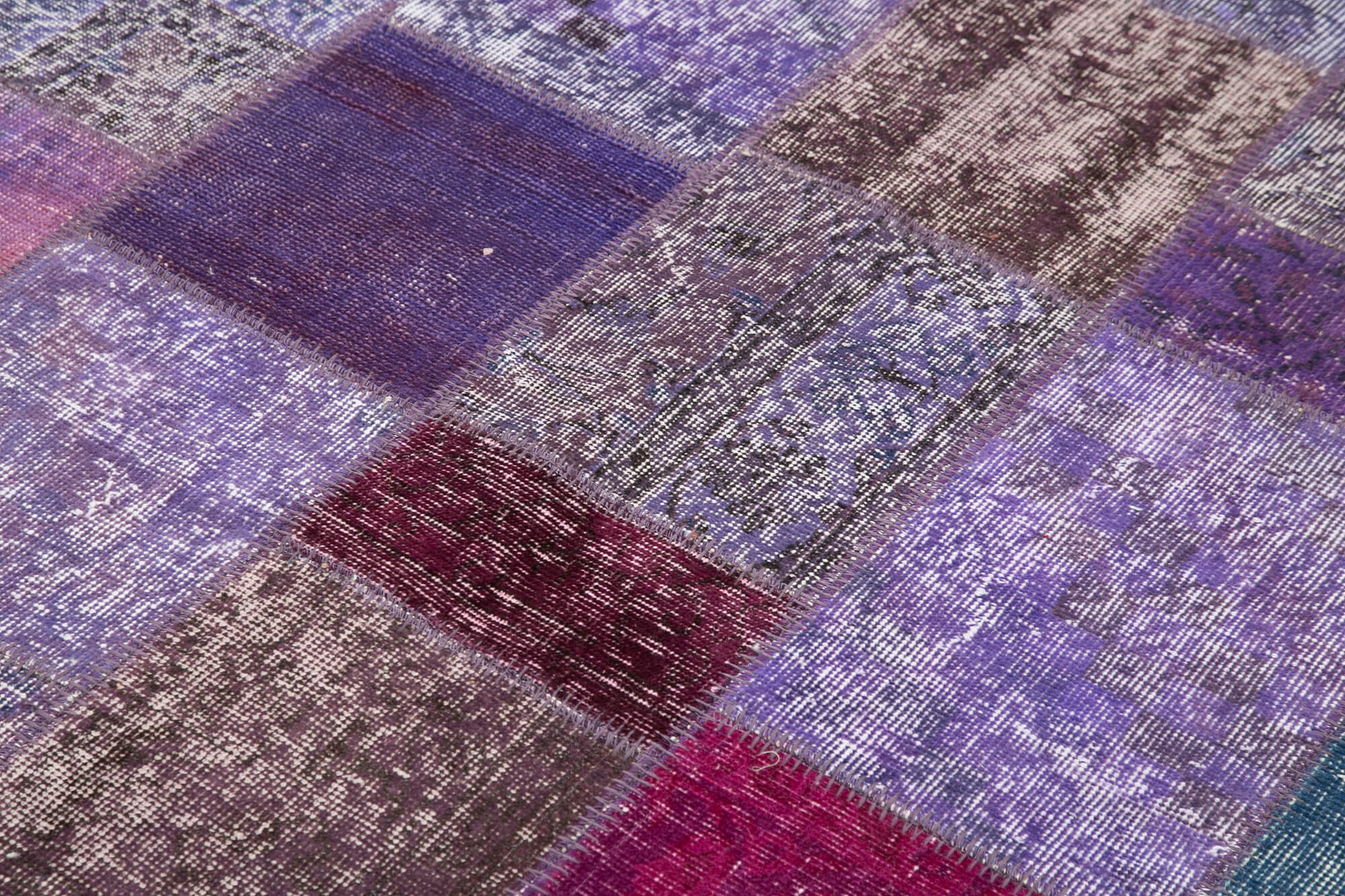 Handmade Patchwork Rug - Kirk Yama Purple Cotton Wool Area Rug 4'8" x 6'7"