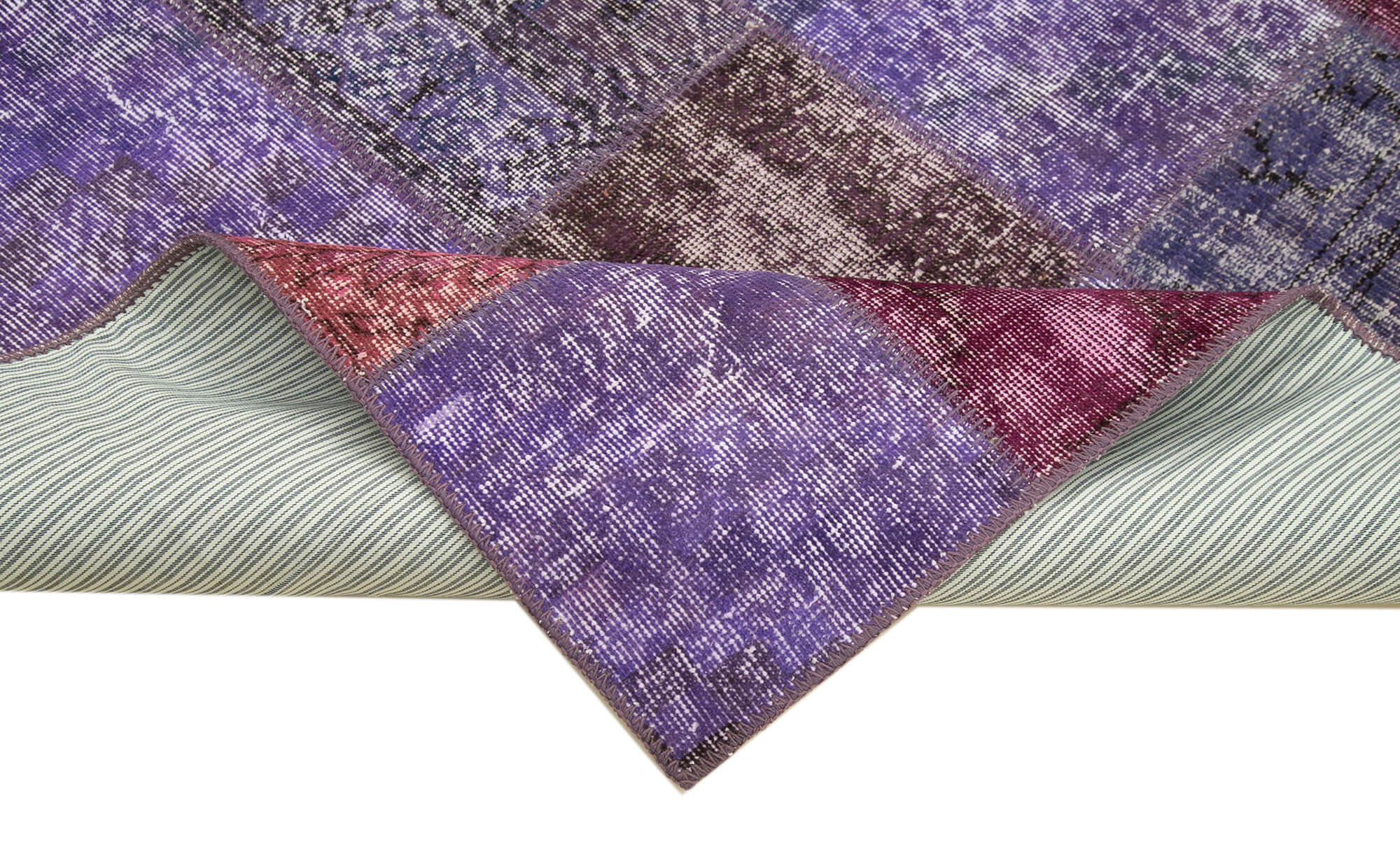 Handmade Patchwork Rug - Kirk Yama Purple Cotton Wool Area Rug 4'8" x 6'7"