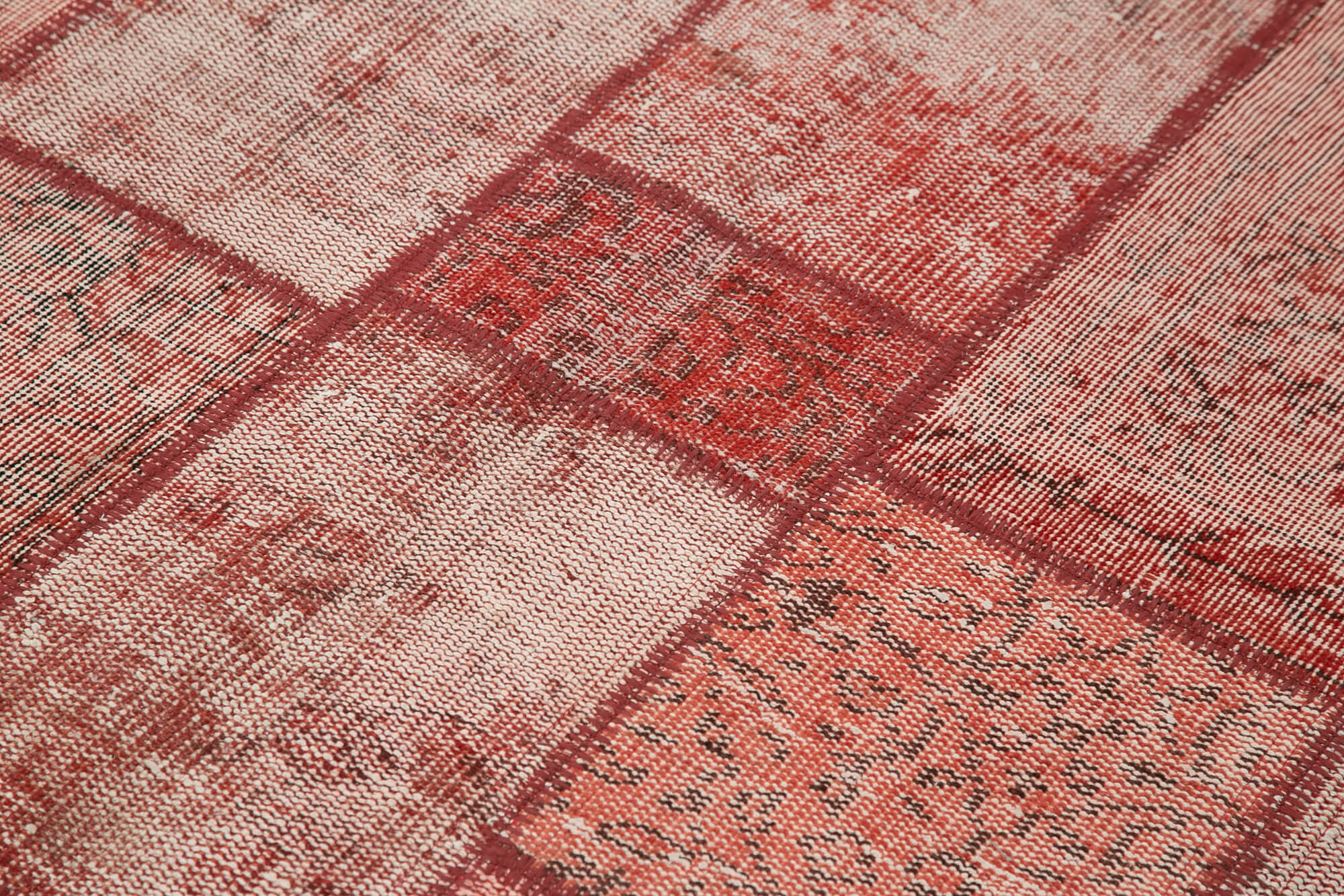 Handmade Area Rug – Kirk Yama Red Patchwork Cotton Wool Vintage Turkish Carpet 4'8''x6'5''