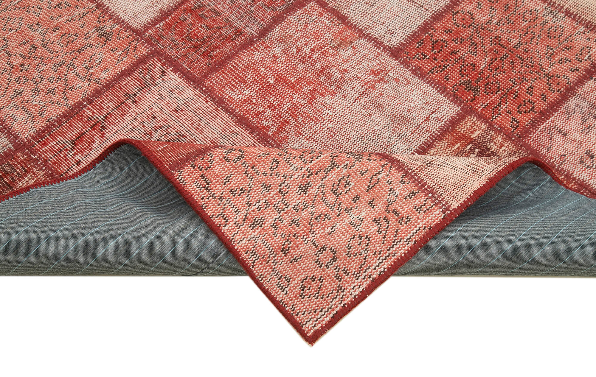 Handmade Area Rug – Kirk Yama Red Patchwork Cotton Wool Vintage Turkish Carpet 4'8''x6'5''