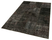 Handmade Patchwork Rug - Black Cotton Wool Area Rug 4'6'' x 6'7'' | Artisan Crafted Carpet