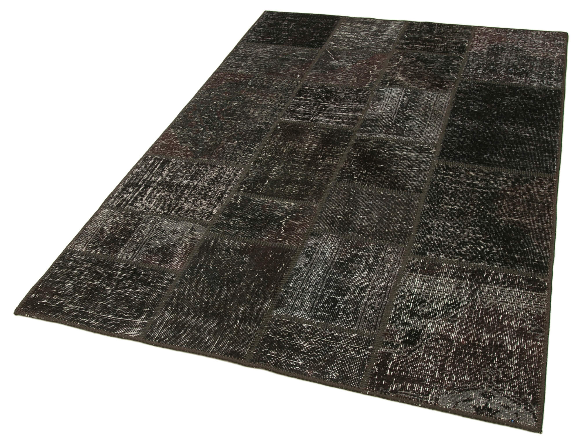 Handmade Patchwork Rug - Black Cotton Wool Area Rug 4'6'' x 6'7'' | Artisan Crafted Carpet