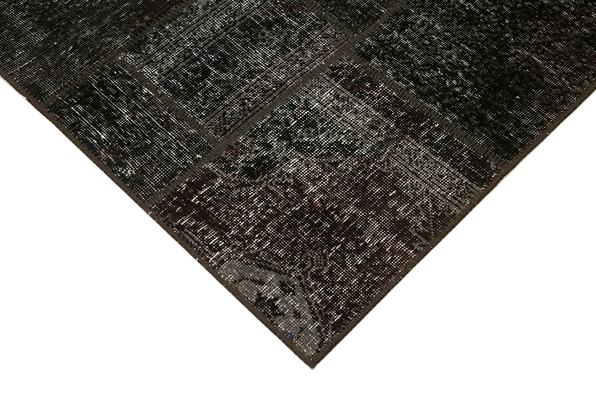 Handmade Patchwork Rug - Black Cotton Wool Area Rug 4'6'' x 6'7'' | Artisan Crafted Carpet