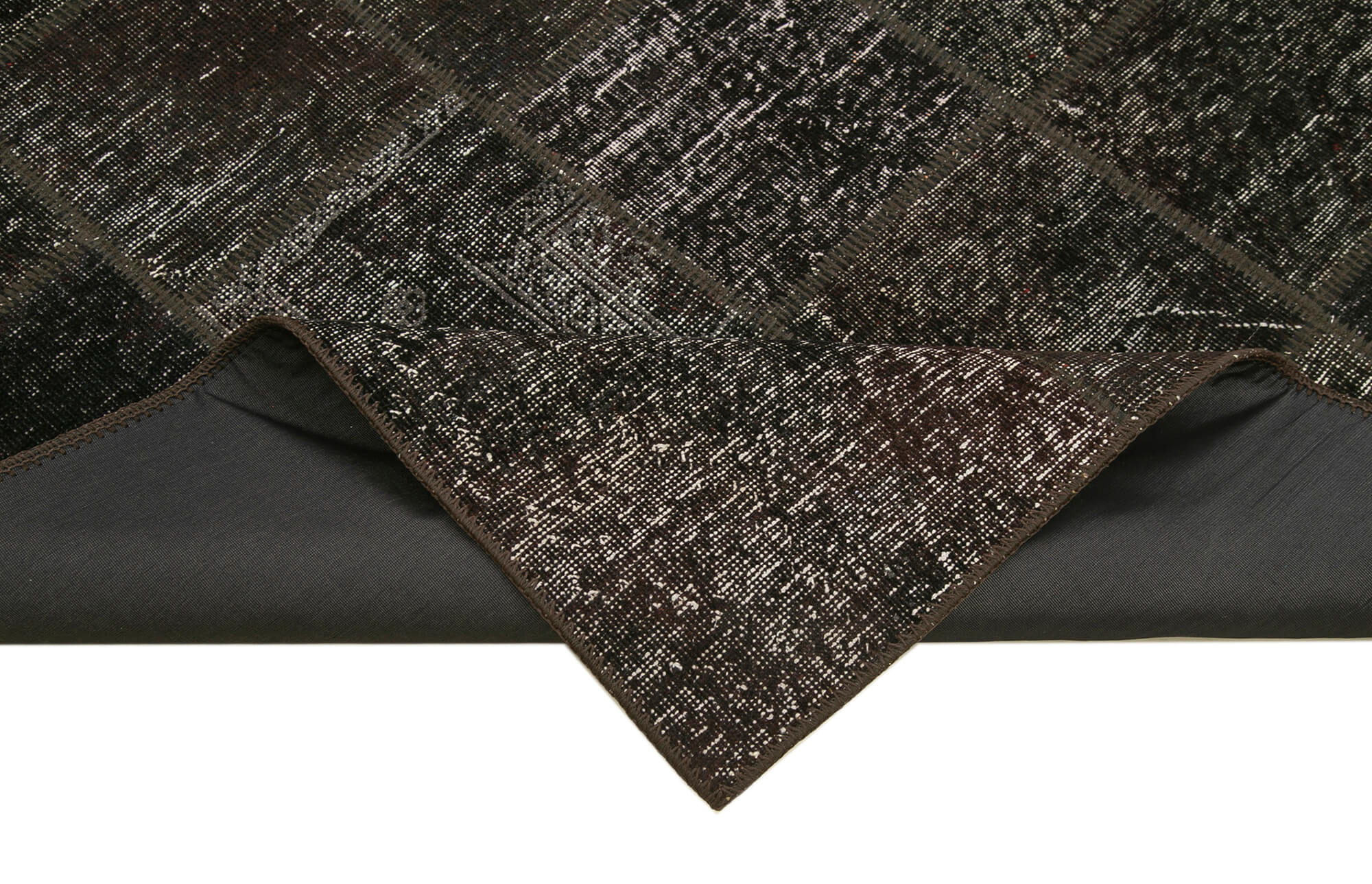 Handmade Patchwork Rug - Black Cotton Wool Area Rug 4'6'' x 6'7'' | Artisan Crafted Carpet