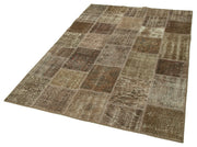 Handmade Wool Area Rug – Brown Patchwork Cotton Wool Rug 4'8'' x 6'9'' | Artisan Crafted