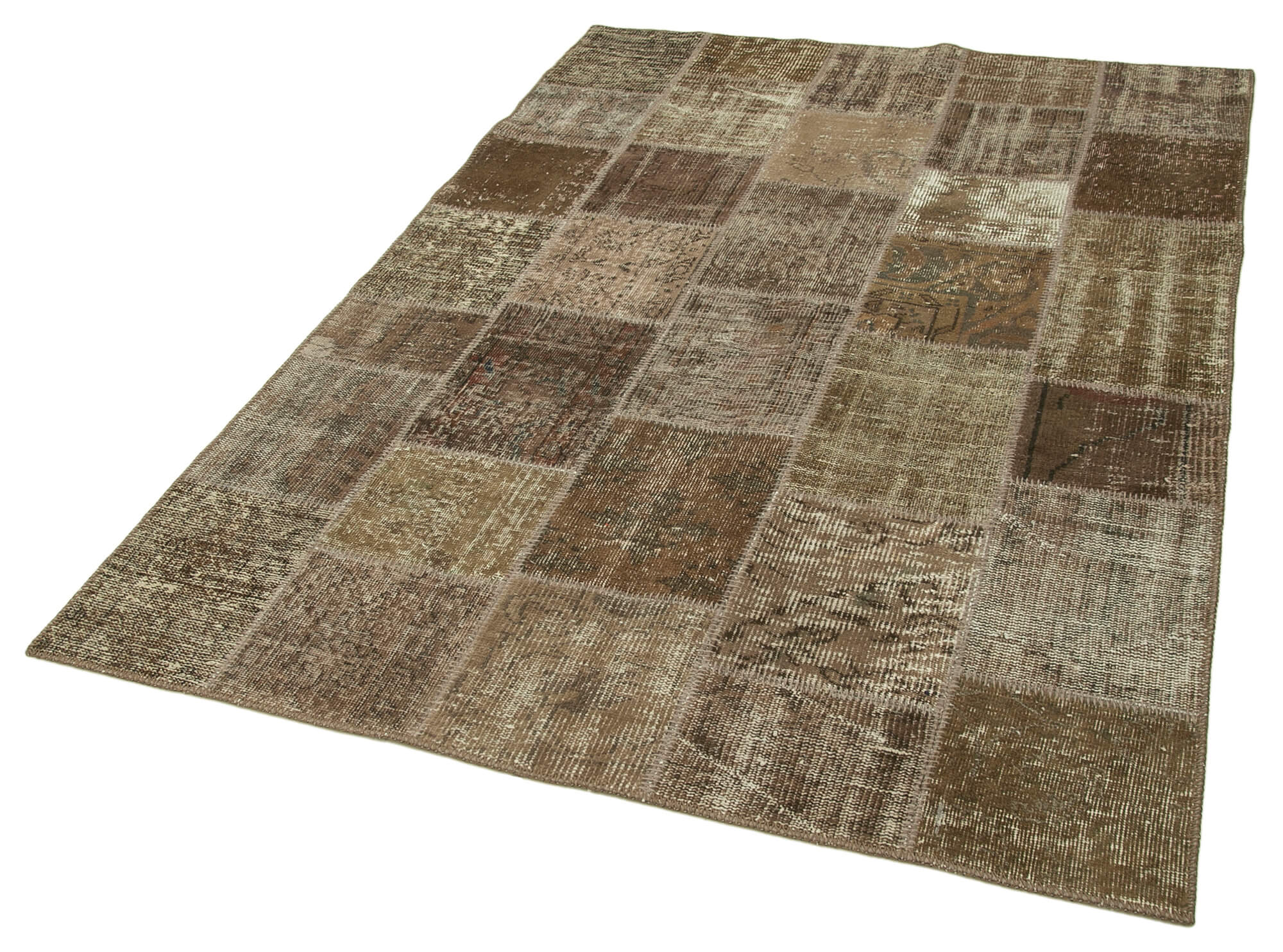 Handmade Wool Area Rug – Brown Patchwork Cotton Wool Rug 4'8'' x 6'9'' | Artisan Crafted