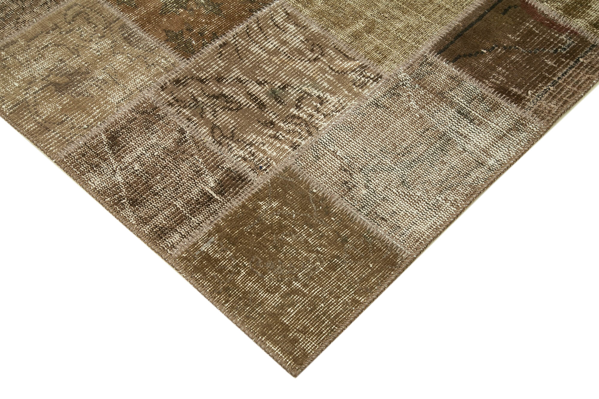 Handmade Wool Area Rug – Brown Patchwork Cotton Wool Rug 4'8'' x 6'9'' | Artisan Crafted
